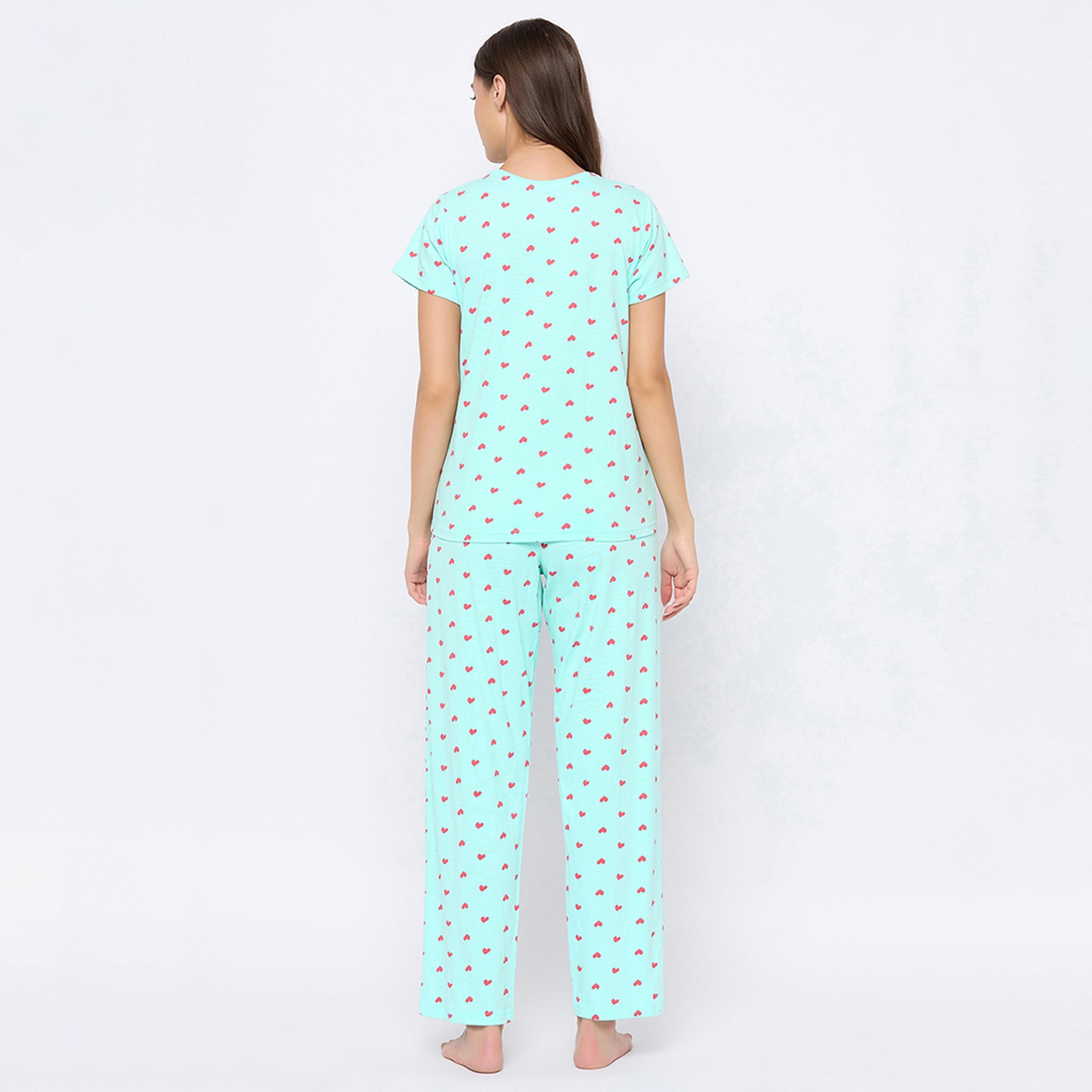 طقم بيجامة وقميص نسائي بطبعة قلب باللون الأزرق الفاتح من كلوفيا - قطن خالص-women-clothing-nightwear-pyjamas-longsets-image-5