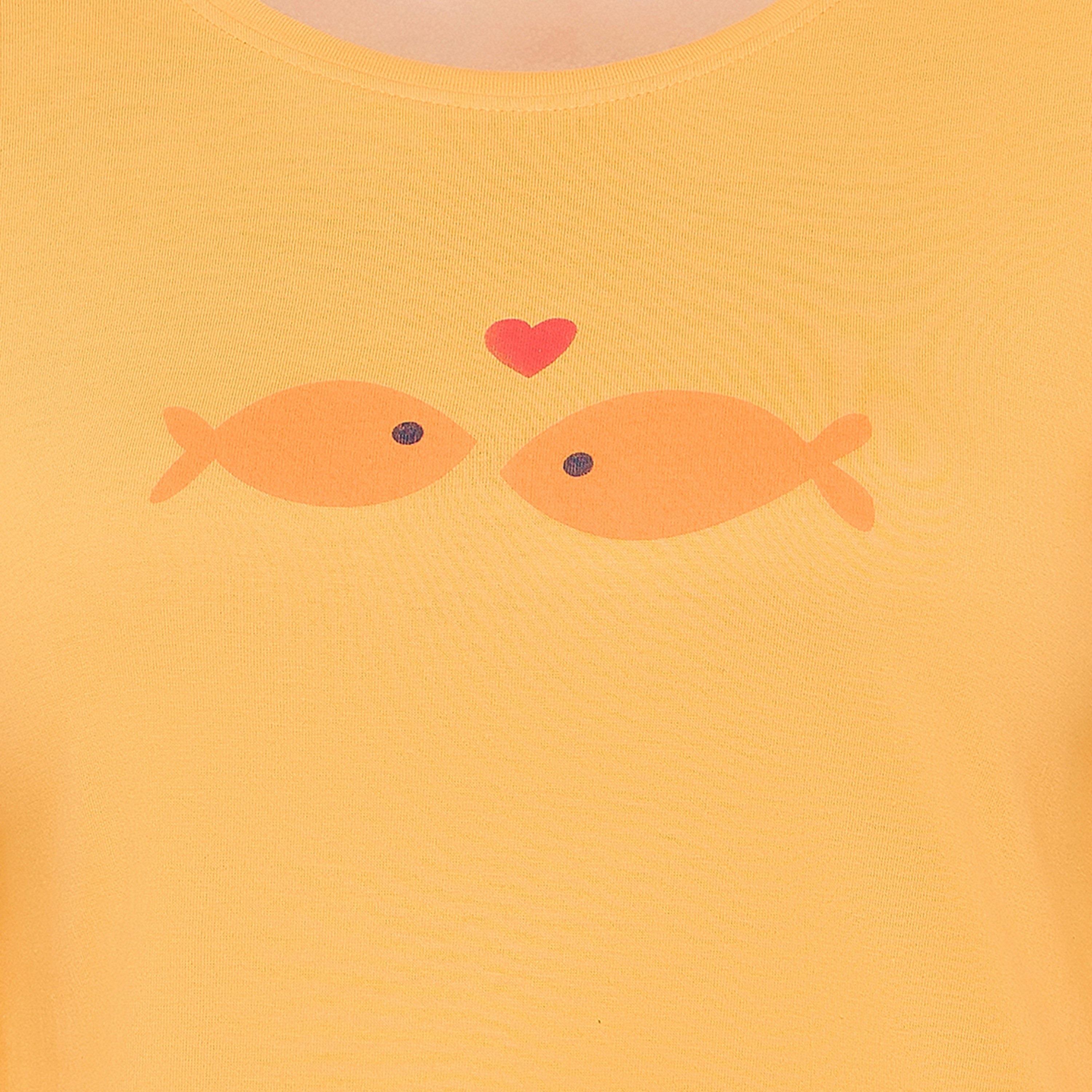 Clovia Fish Print Women's Top in Yellow & Pyjama in Navy - Pure Cotton-women-clothing-nightwear-pyjamas-longsets-image-5