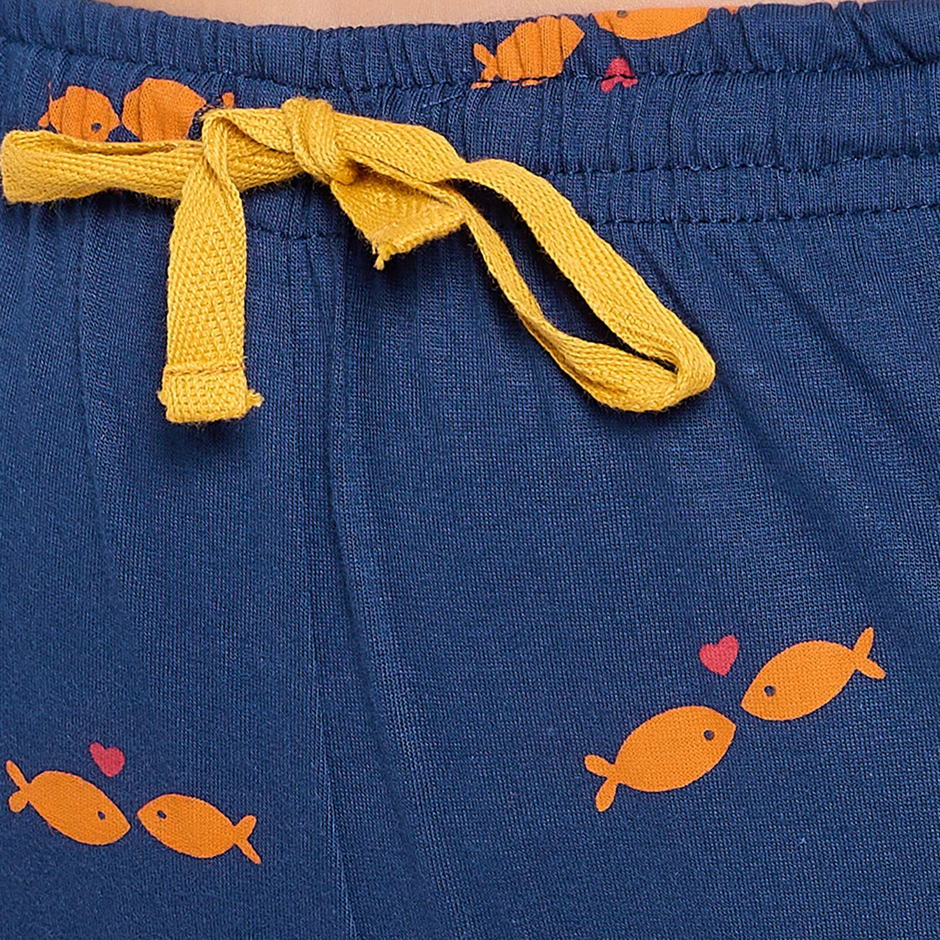 Clovia Fish Print Women's Top in Yellow & Pyjama in Navy - Pure Cotton-women-clothing-nightwear-pyjamas-longsets-image-7