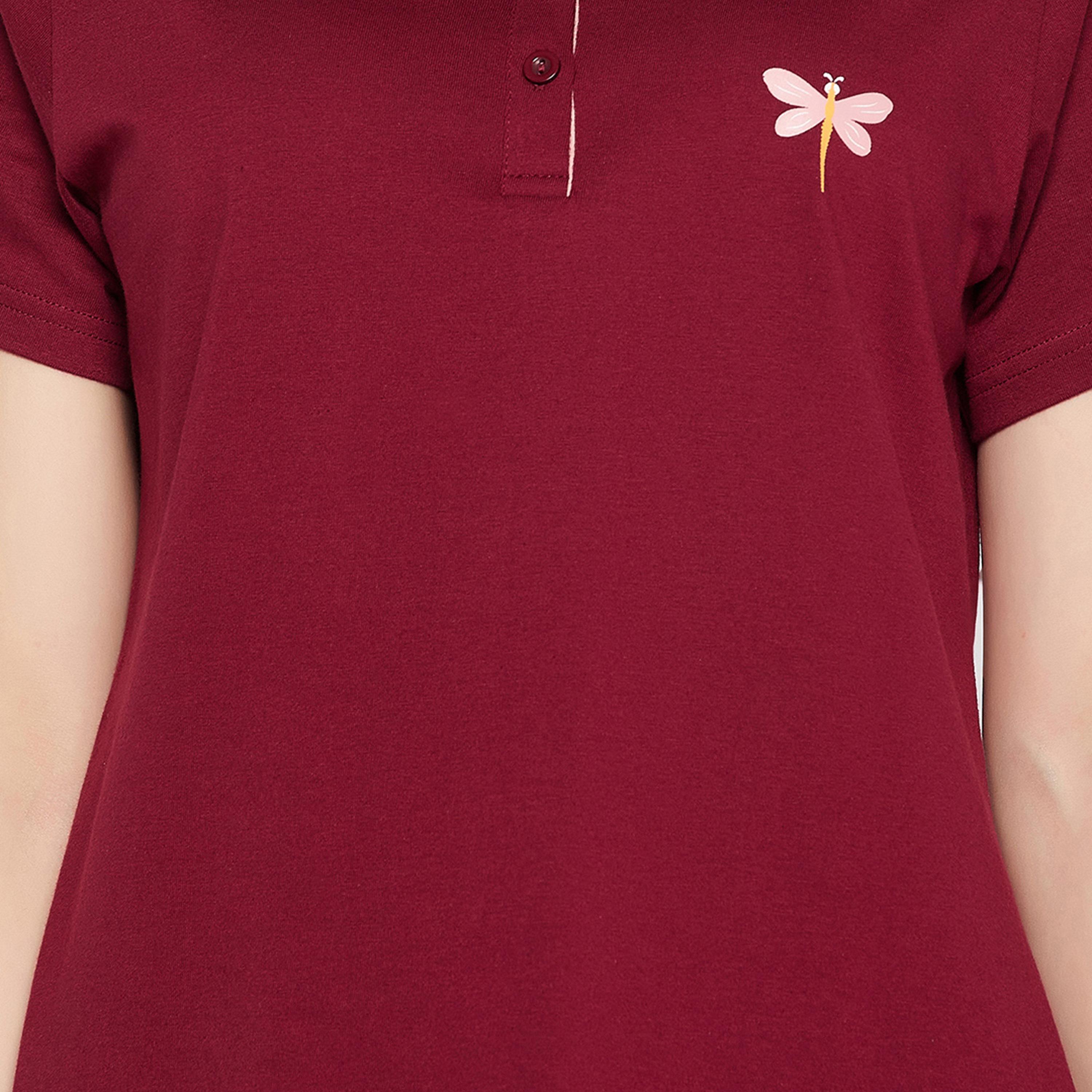 Clovia Chic Basic Women's Top & Pyjama Set in Plum Colour - Pure Cotton-women-clothing-nightwear-pyjamas-longsets-image-6