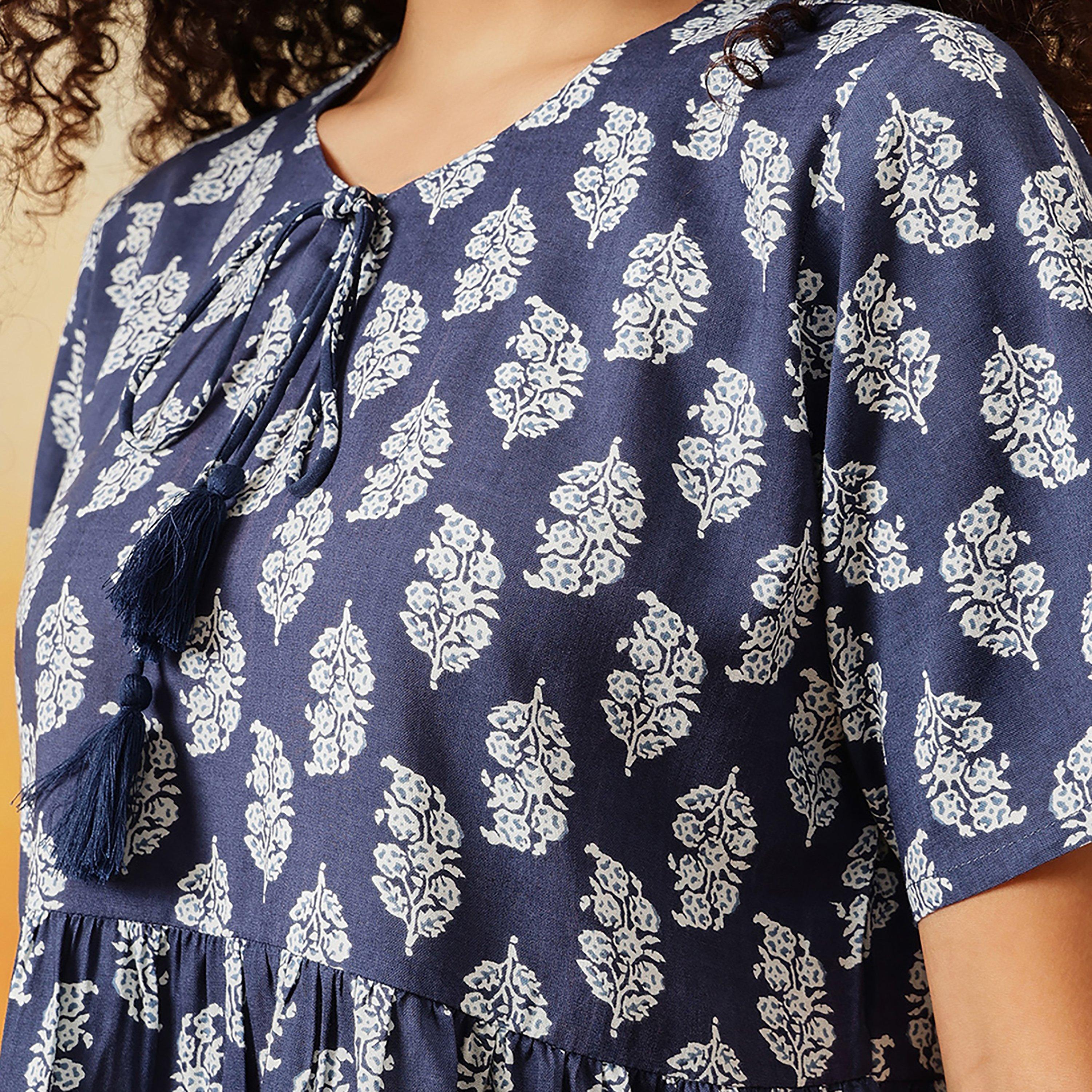 Clovia Leaf Print Peplum Women's Top & Pyjama Set in Dark Blue - Rayon-women-clothing-nightwear-pyjamas-longsets-image-5