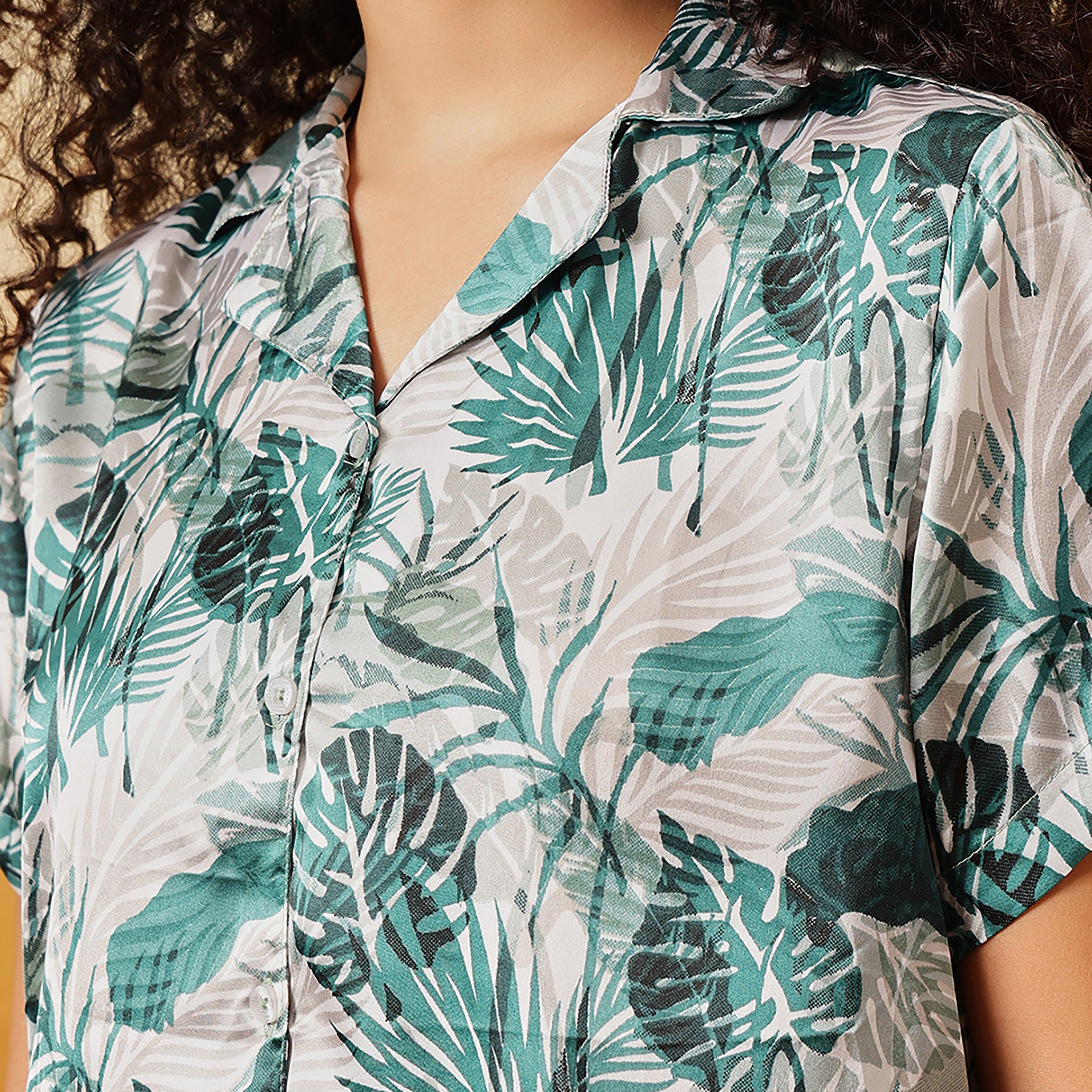 طقم قميص وبيجامة بأزرار وطبعة أوراق شجر - ستان أخضر فاتح من كلوفيا-women-clothing-nightwear-pyjamas-longsets-image-6