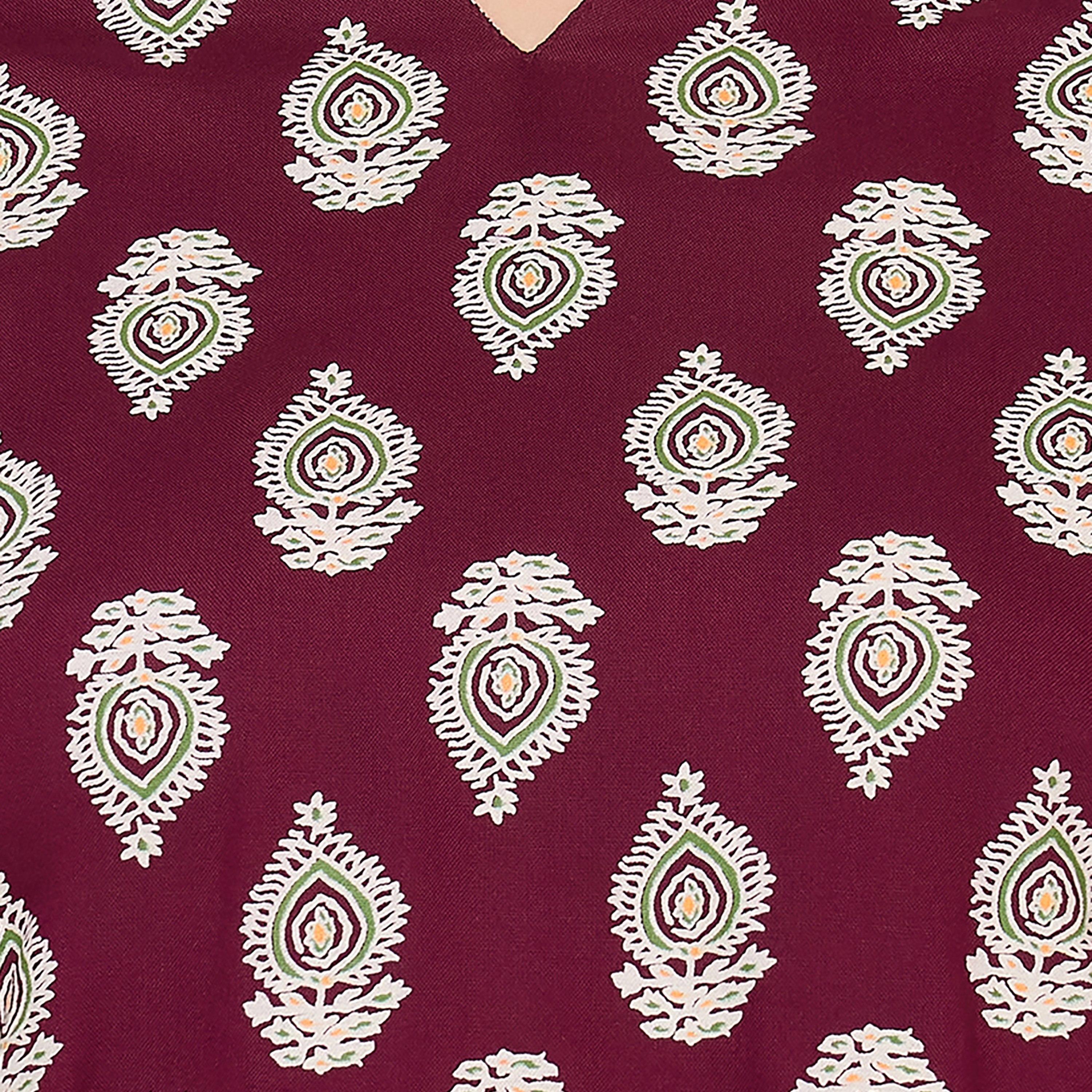 Clovia Pretty Block Print Women's Top & Pyjama Set in Wine Colour- Rayon-women-clothing-nightwear-pyjamas-longsets-image-5
