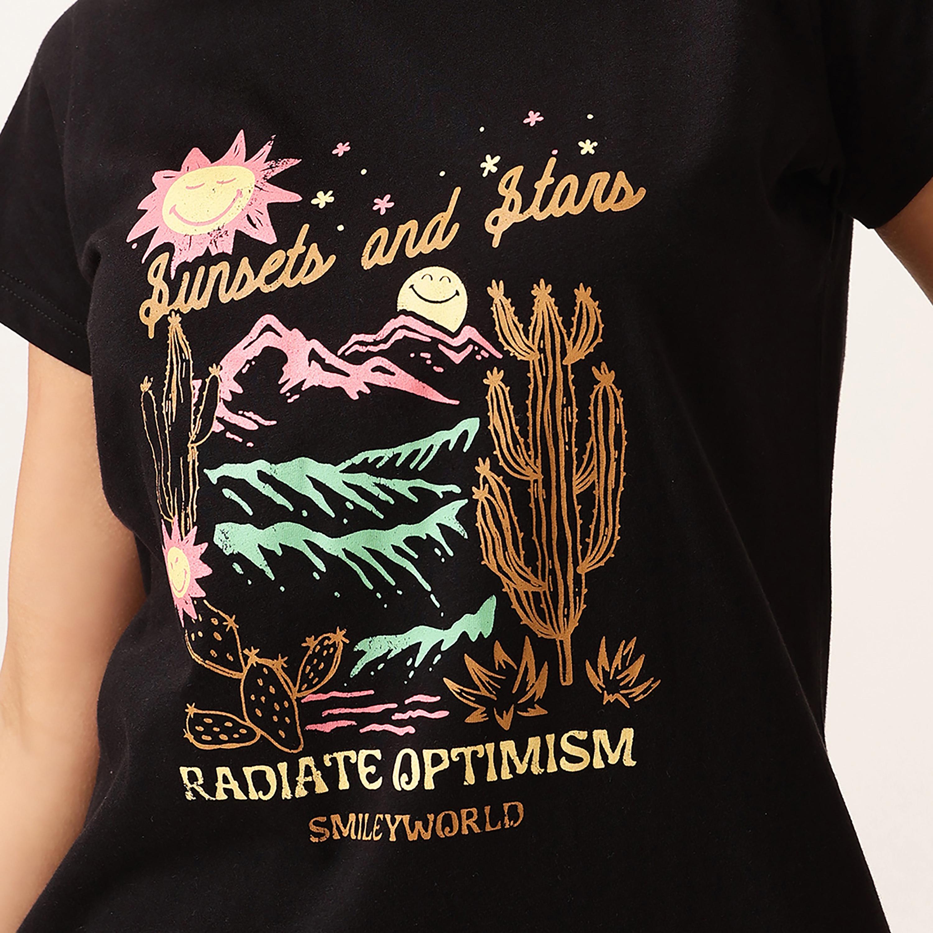 Clovia Graphic & Text Print Women's T-Shirt & Pyjama Set in Black - 100% Cotton-women-clothing-nightwear-pyjamas-longsets-image-5