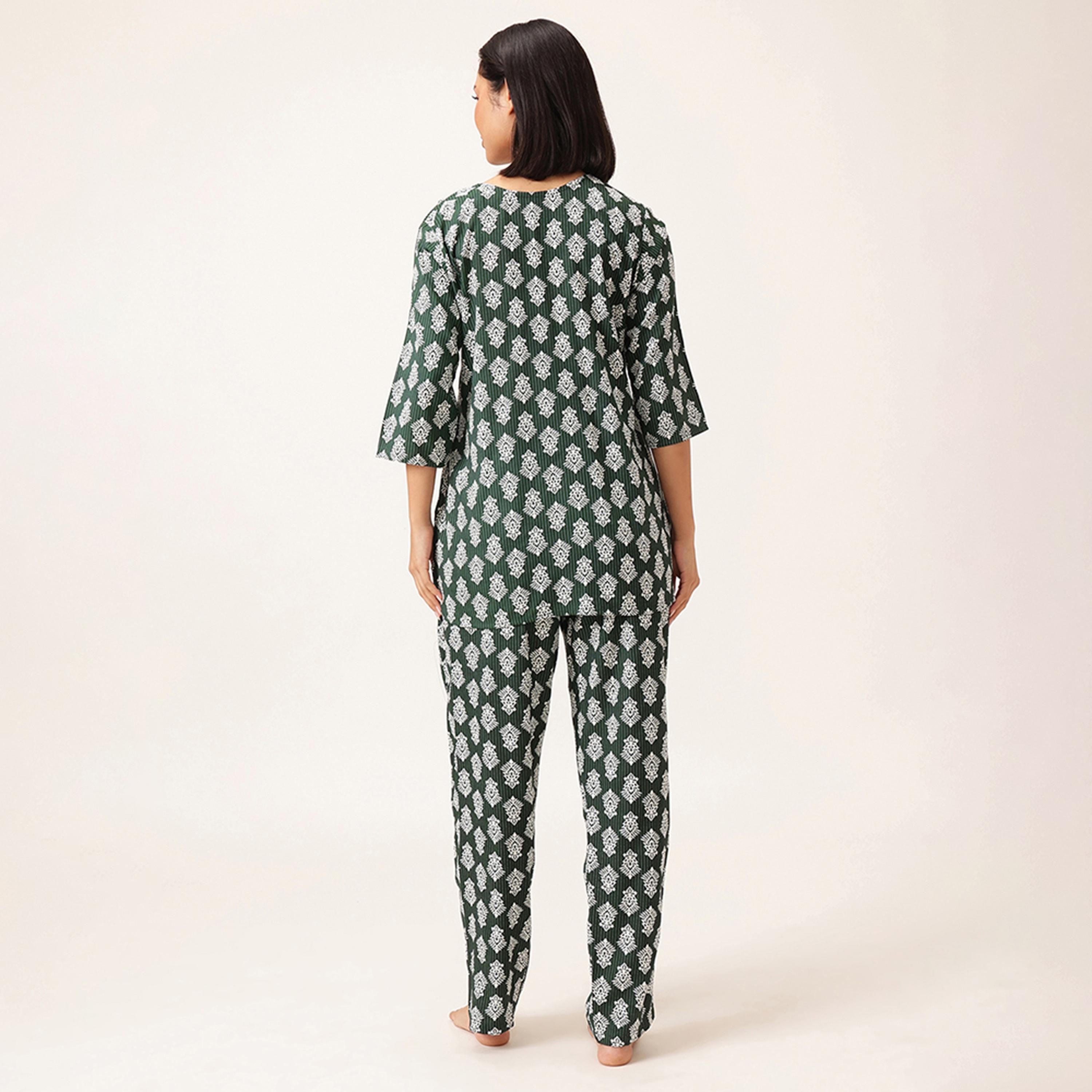 Clovia Block Women's Top & Pyjama Set in Dark Green - Rayon-women-clothing-nightwear-pyjamas-longsets-image-3