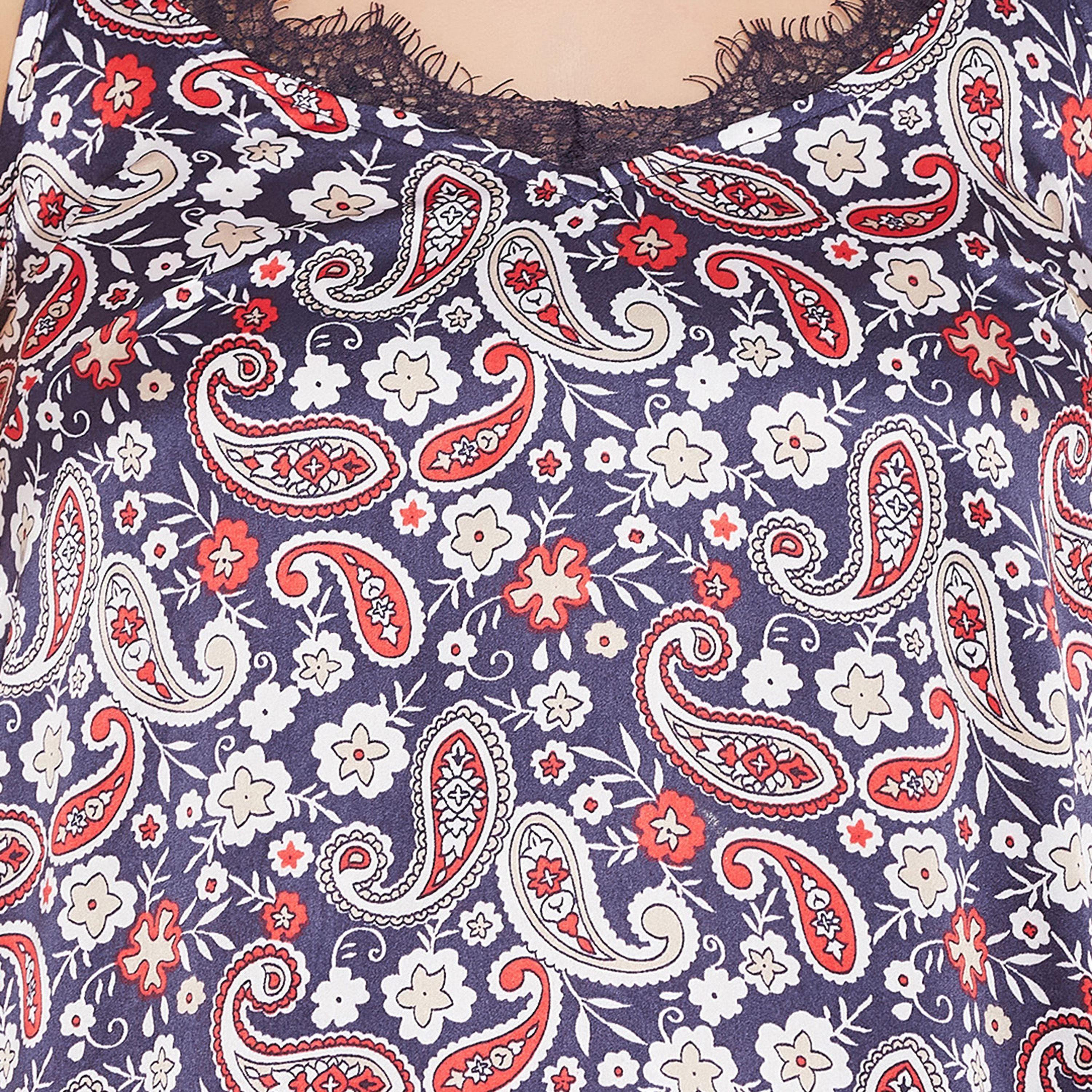 طقم بيجامة وقميص كامي بطبعة بيزلي للنساء باللون الأزرق الداكن من كلوفيا - ساتان-women-clothing-nightwear-pyjamas-longsets-image-5
