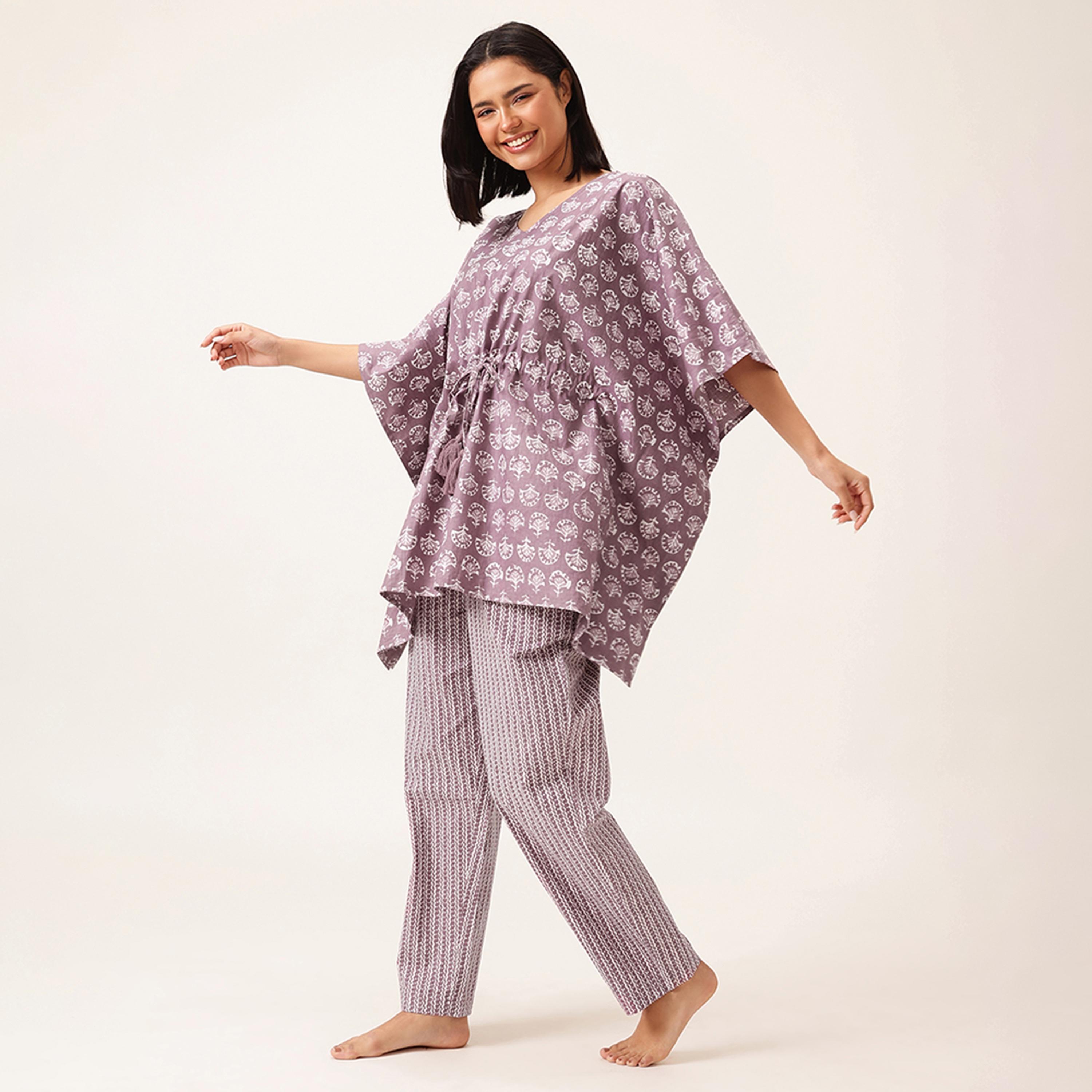 طقم توب وبيجامة قفطان "بلوك مي بريتي" - 100% قطن أرجواني فاتح من كلوفيا-women-clothing-nightwear-pyjamas-longsets-image-2