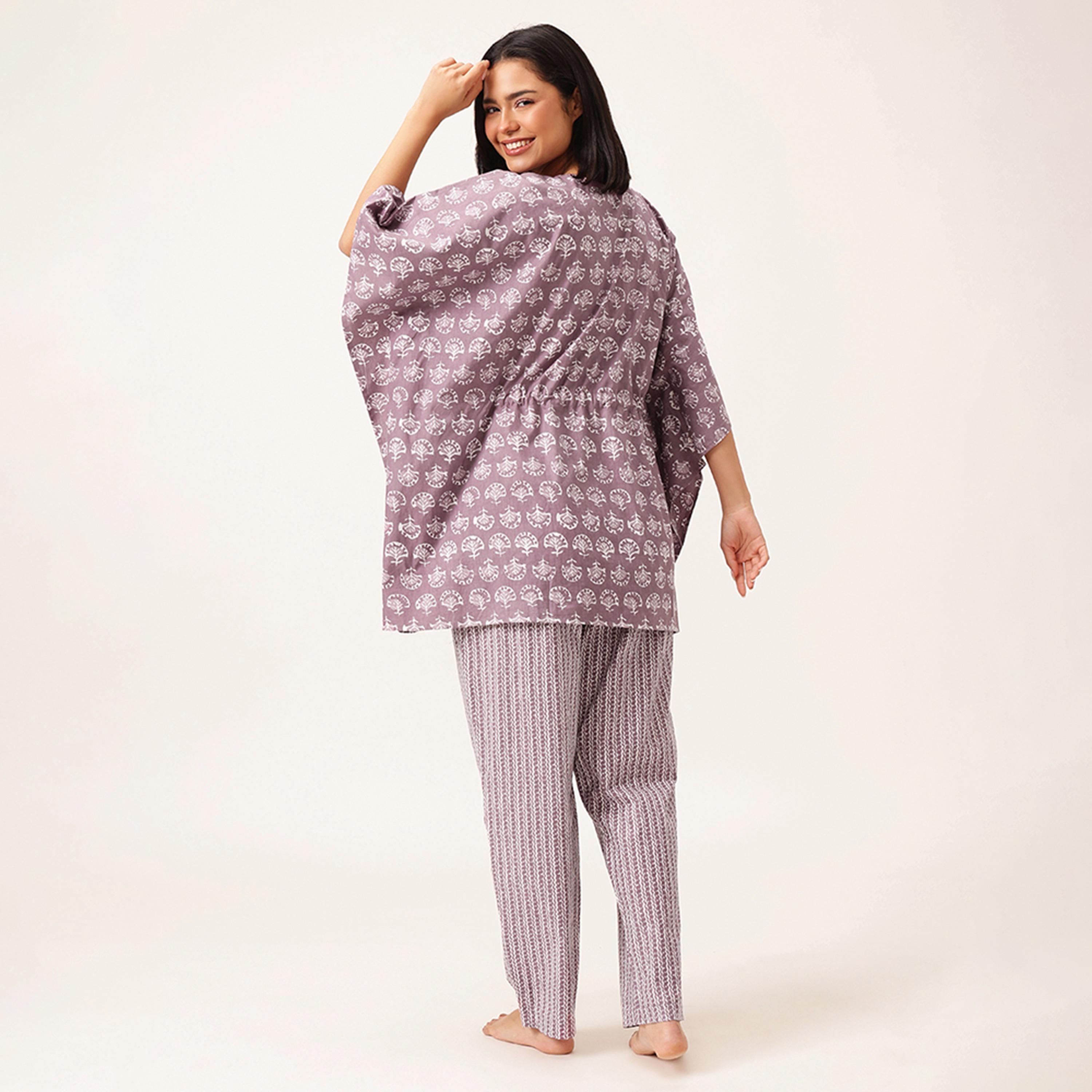 Clovia Block Me Pretty Kaftan Women's Top & Pyjama Set in Light Purple - 100% cotton-women-clothing-nightwear-pyjamas-longsets-image-3