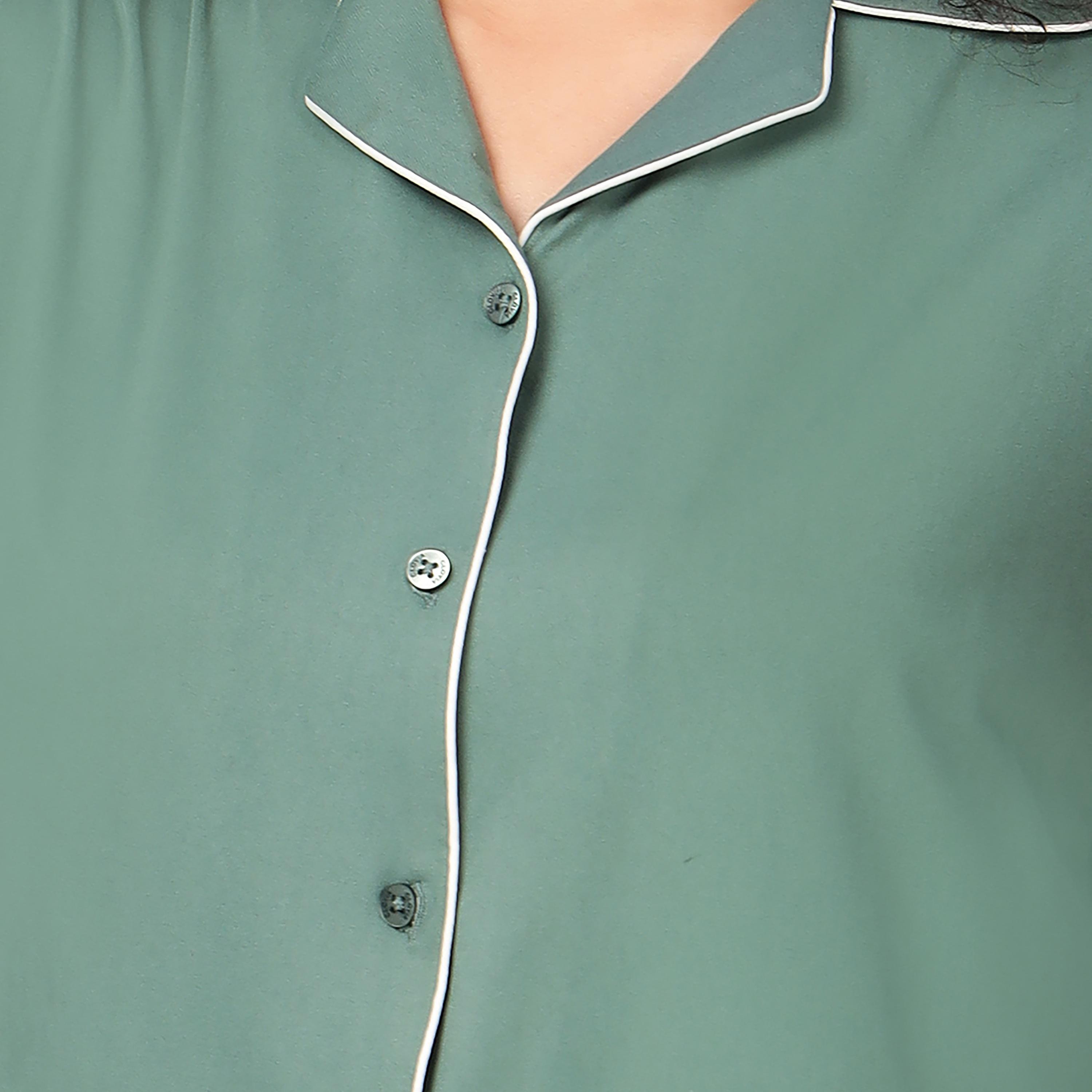 Clovia Button Down Women's Shirt & Pyjama Set in Jade Green-women-clothing-nightwear-pyjamas-longsets-image-5