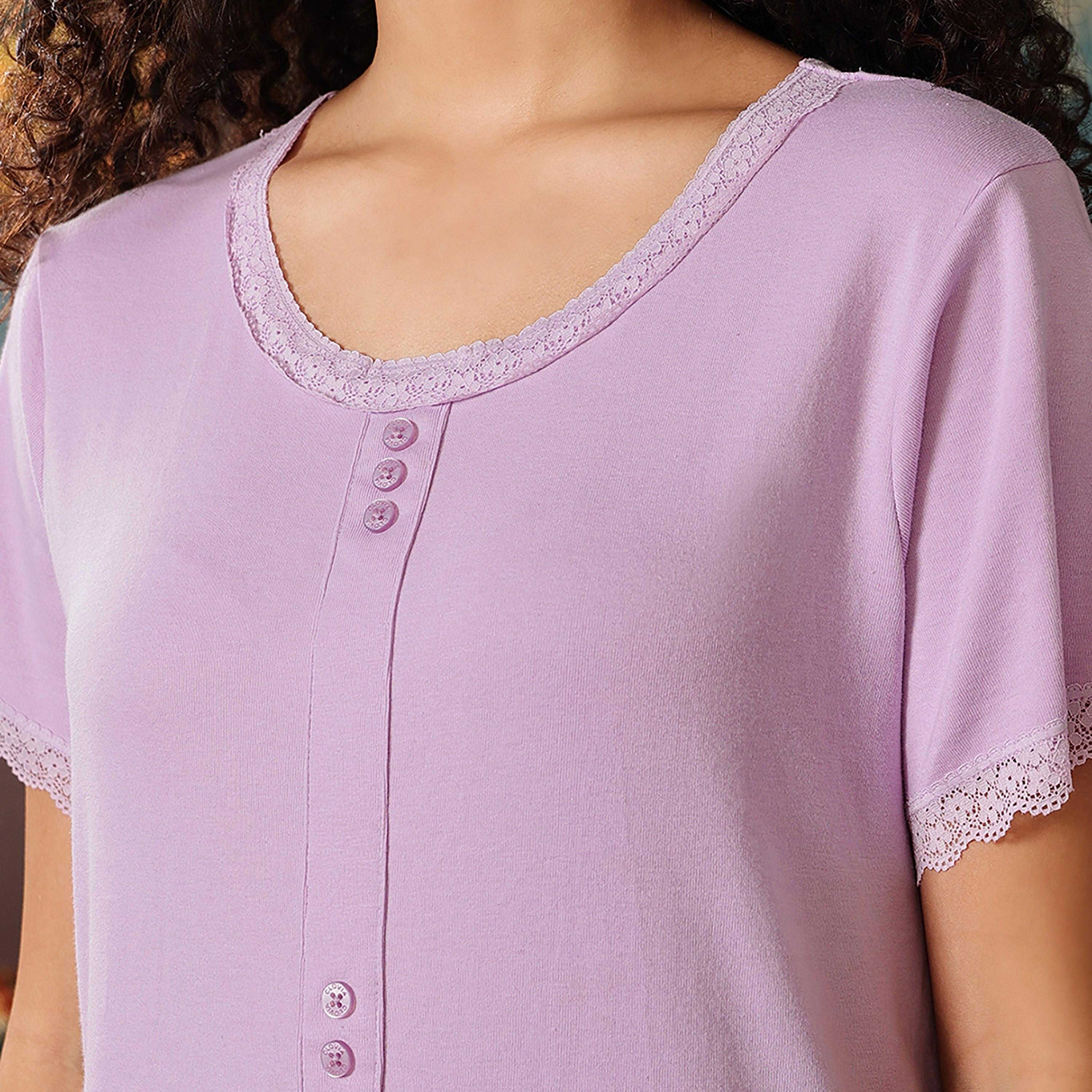 Clovia Women's Top & Pyjama Set in Lilac Colour - Cotton-women-clothing-nightwear-pyjamas-longsets-image-6