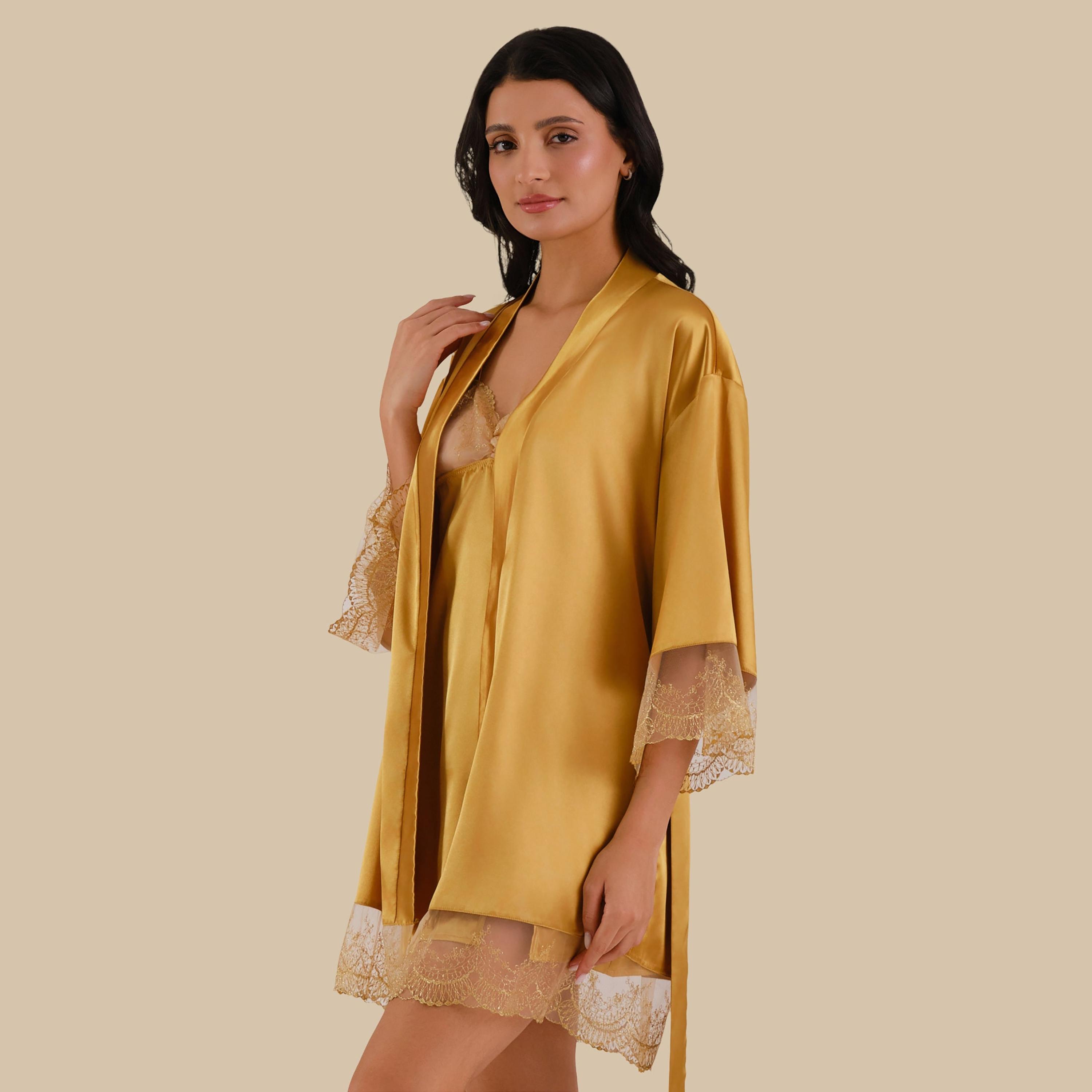 Isla & Evie Plain Three-Quarter Sleeves Women's Robe-women-clothing-nightwear-robes-image-1