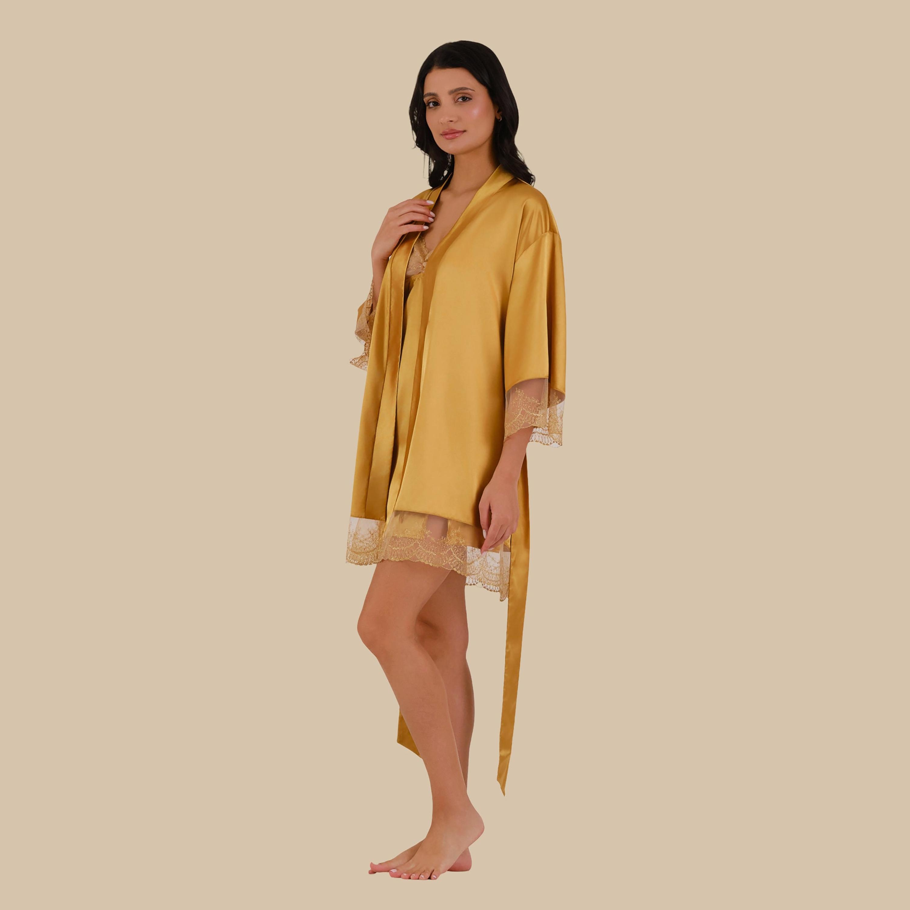 Isla & Evie Plain Three-Quarter Sleeves Women's Robe-women-clothing-nightwear-robes-image-2