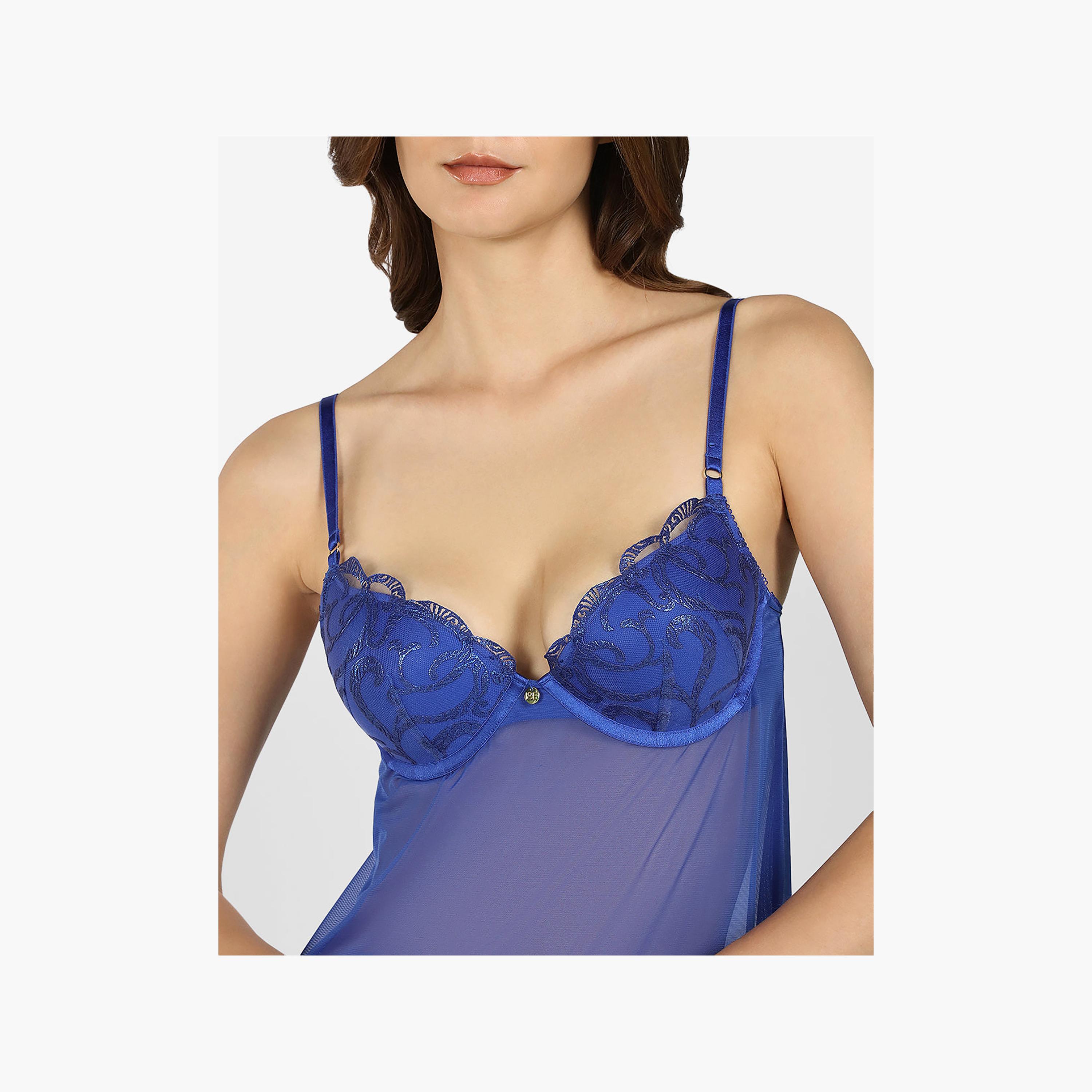Isla & Evie Sexy Blue Lace Wired Medium Support Padded Women's Babydoll-women-clothing-lingerie-babydollsandbodysuits-image-2