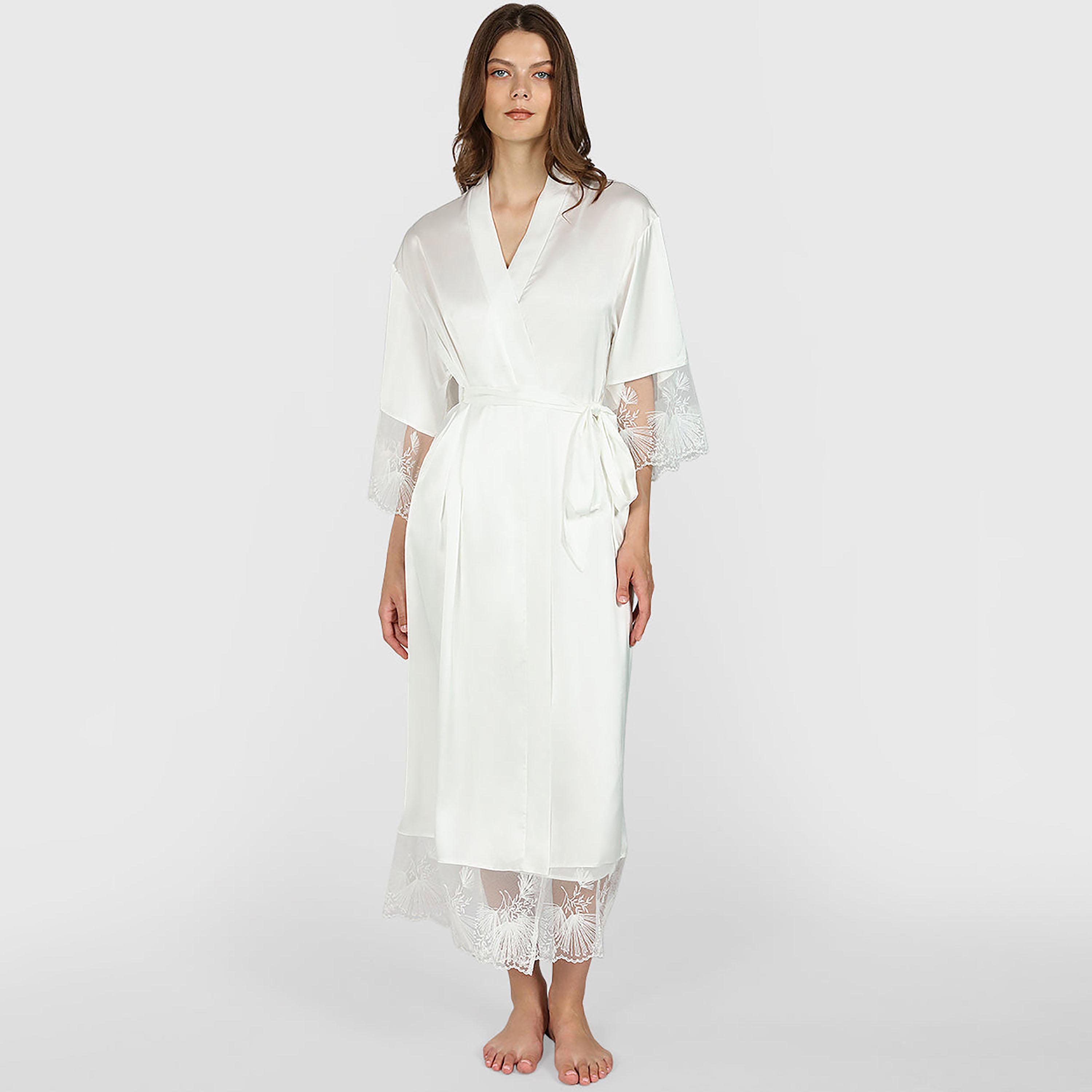 Isla & Evie Lace V-Neck Three-Quarter Sleeves Women's Robe-women-clothing-nightwear-robes-image-1