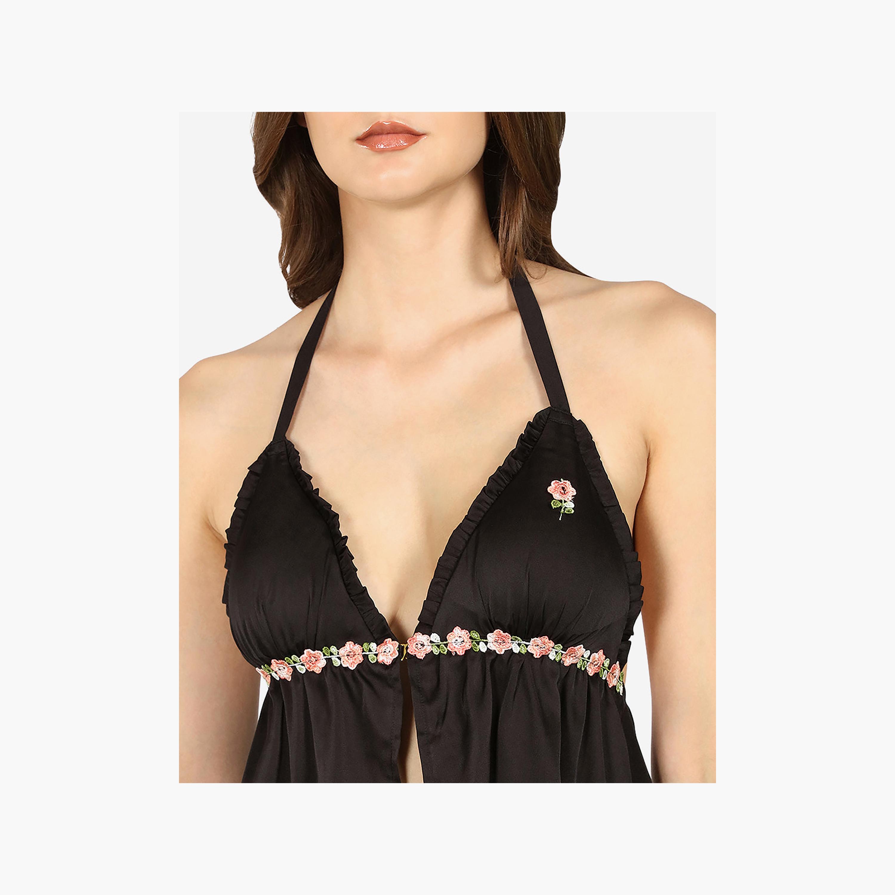 Isla & Evie Embroidered Halter Neck Sleeveless Women's Cami Top-women-clothing-nightwear-pyjamas-tops-image-2