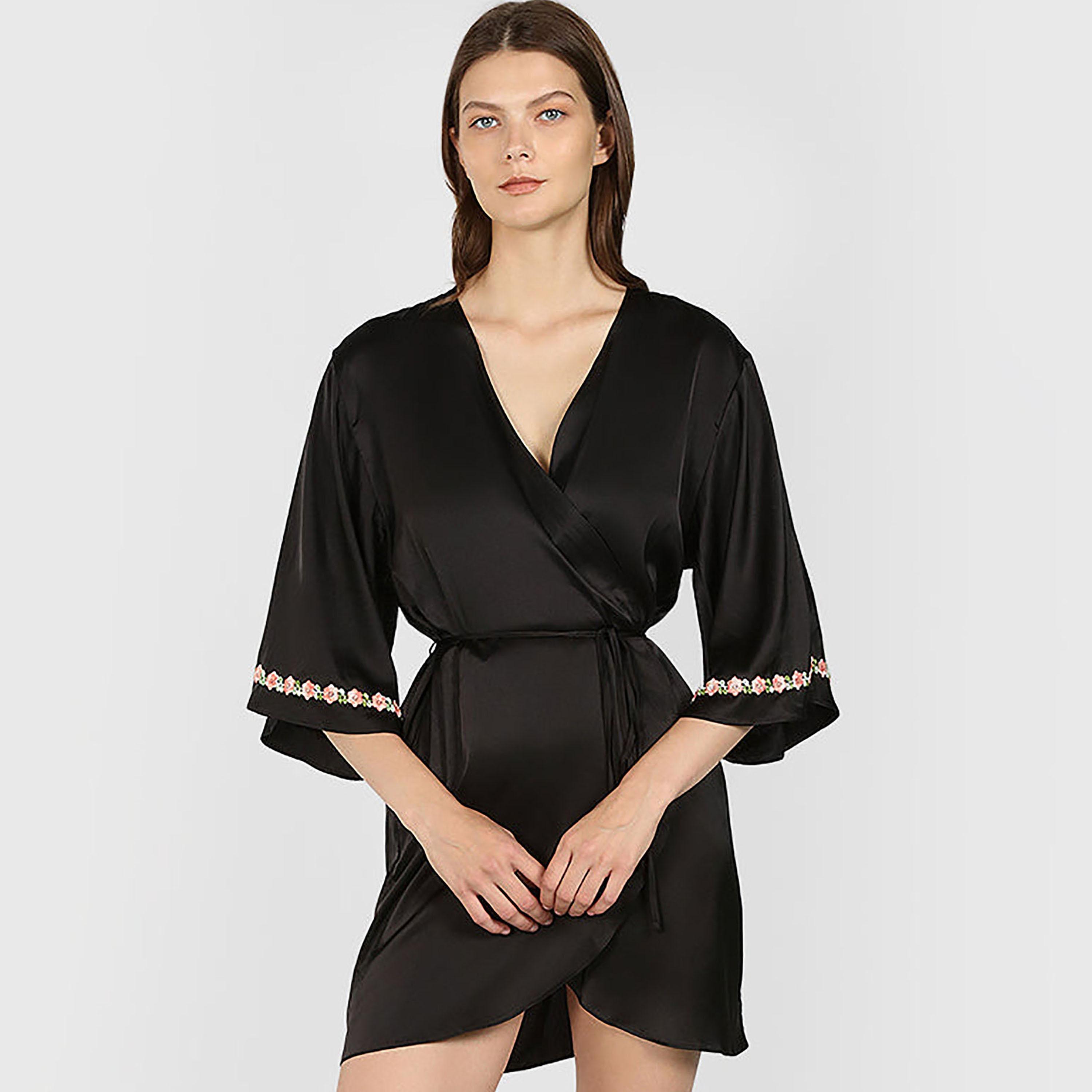 Isla & Evie Lace V-Neck Three-Quarter Sleeves Women's Robe-women-clothing-nightwear-robes-image-1