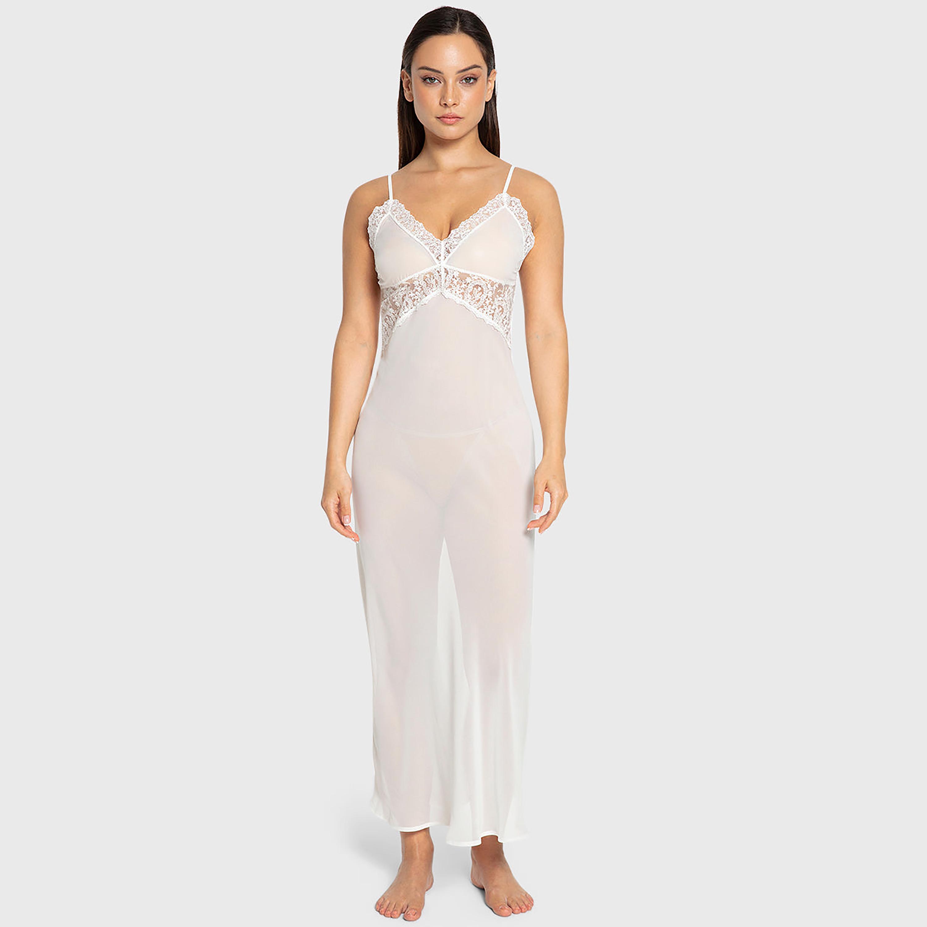 فستان نوم نسائي نايت دريس بدانتيل مطرز بالزهور وحمالات رفيعة من إيسلا آند إيفي-women-clothing-nightwear-nighties-image-1