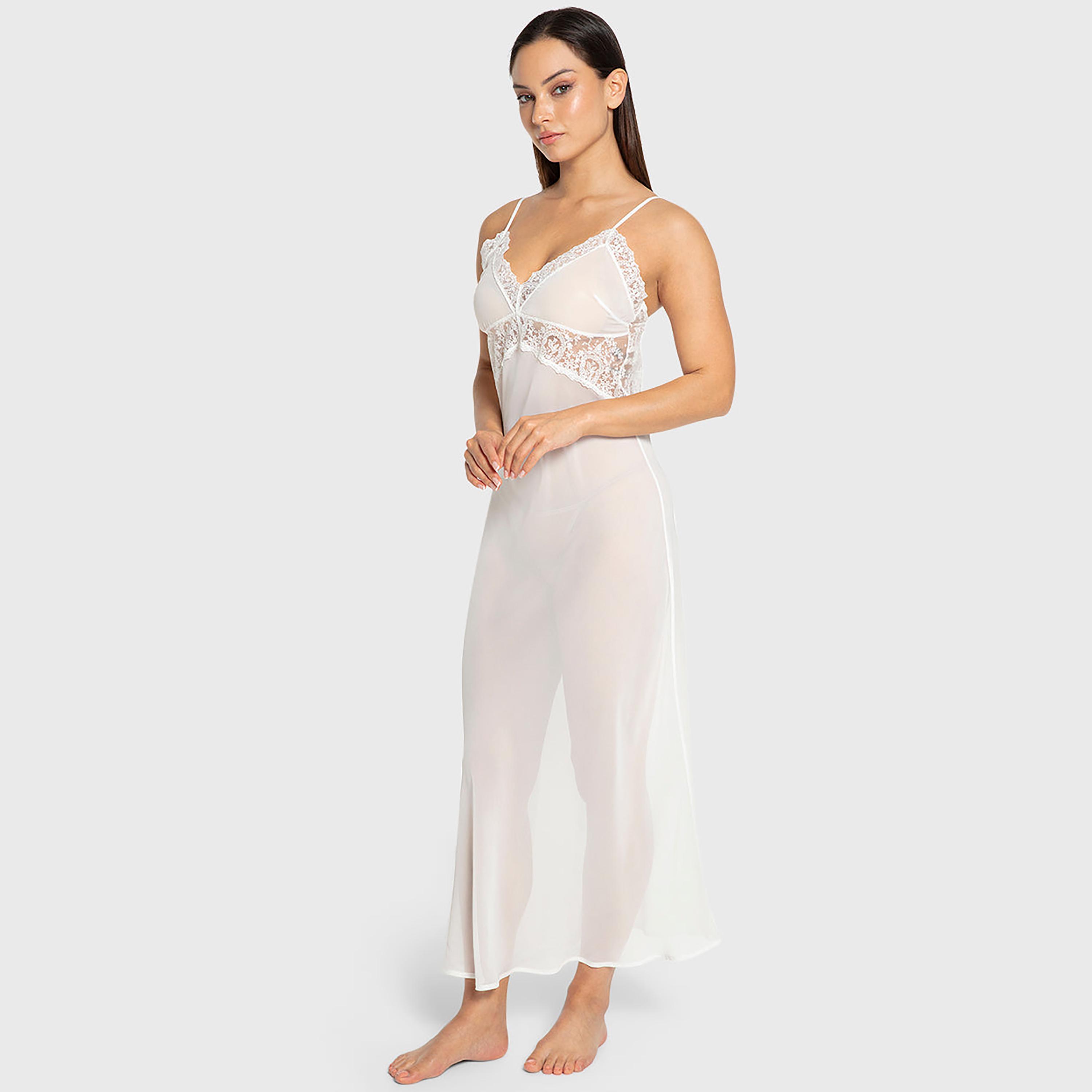 فستان نوم نسائي نايت دريس بدانتيل مطرز بالزهور وحمالات رفيعة من إيسلا آند إيفي-women-clothing-nightwear-nighties-image-2