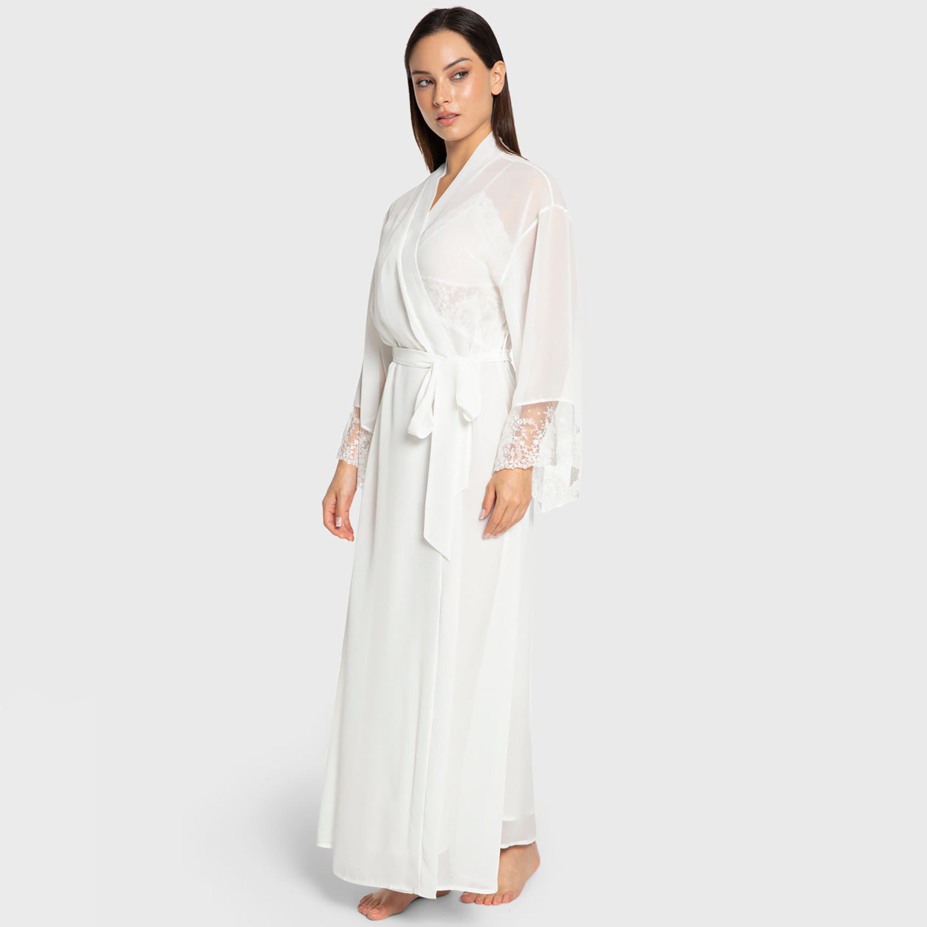 Isla & Evie Floral Lace Trim Surplice Neck Flared Sleeves Women's Robe-women-clothing-nightwear-robes-image-2