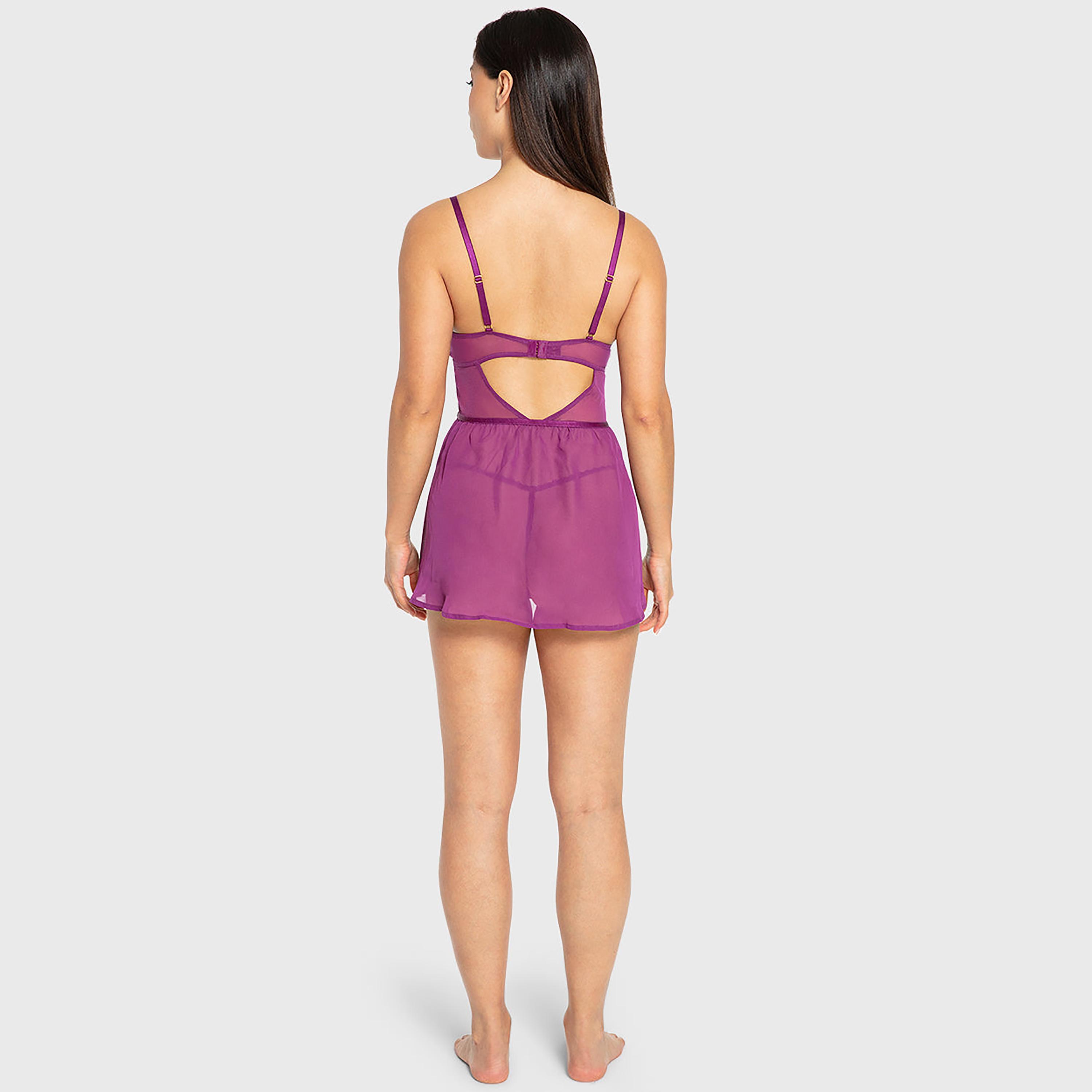 Isla & Evie Rose Wine Potion Purple Floral Embroidered Wired Padded Women's Babydoll-women-clothing-lingerie-babydollsandbodysuits-image-3