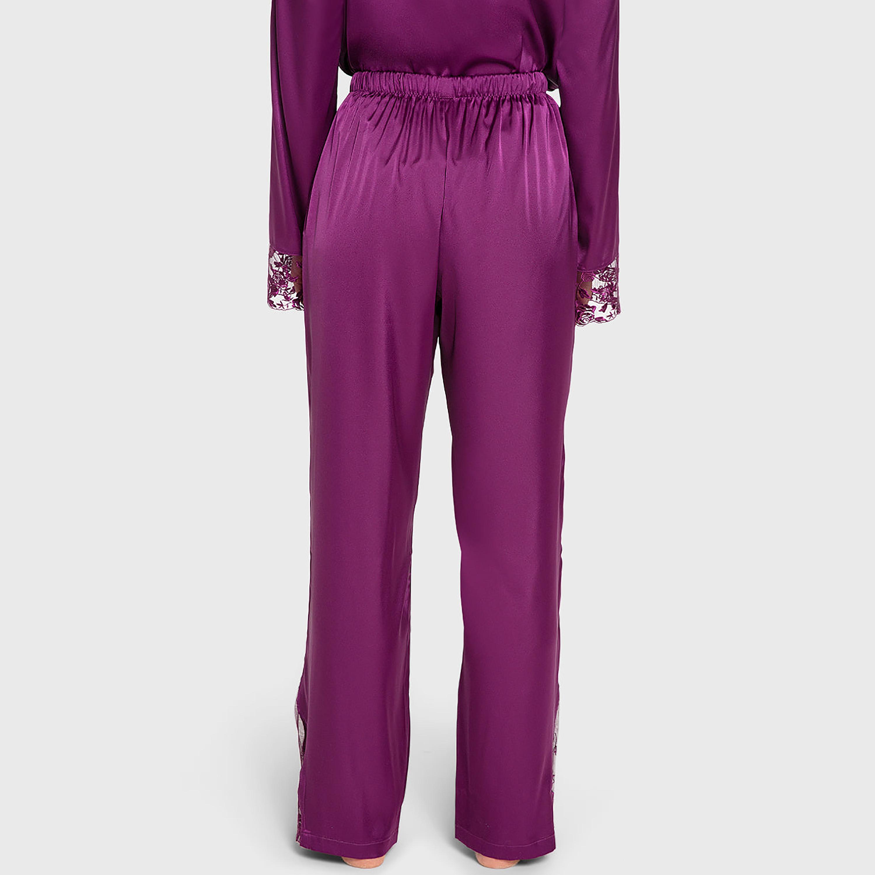 Isla & Evie Floral Embroidered Trim Notch Collared Flared Sleeves Women's Shirt and Pyjama Set-women-clothing-nightwear-pyjamas-longsets-image-5