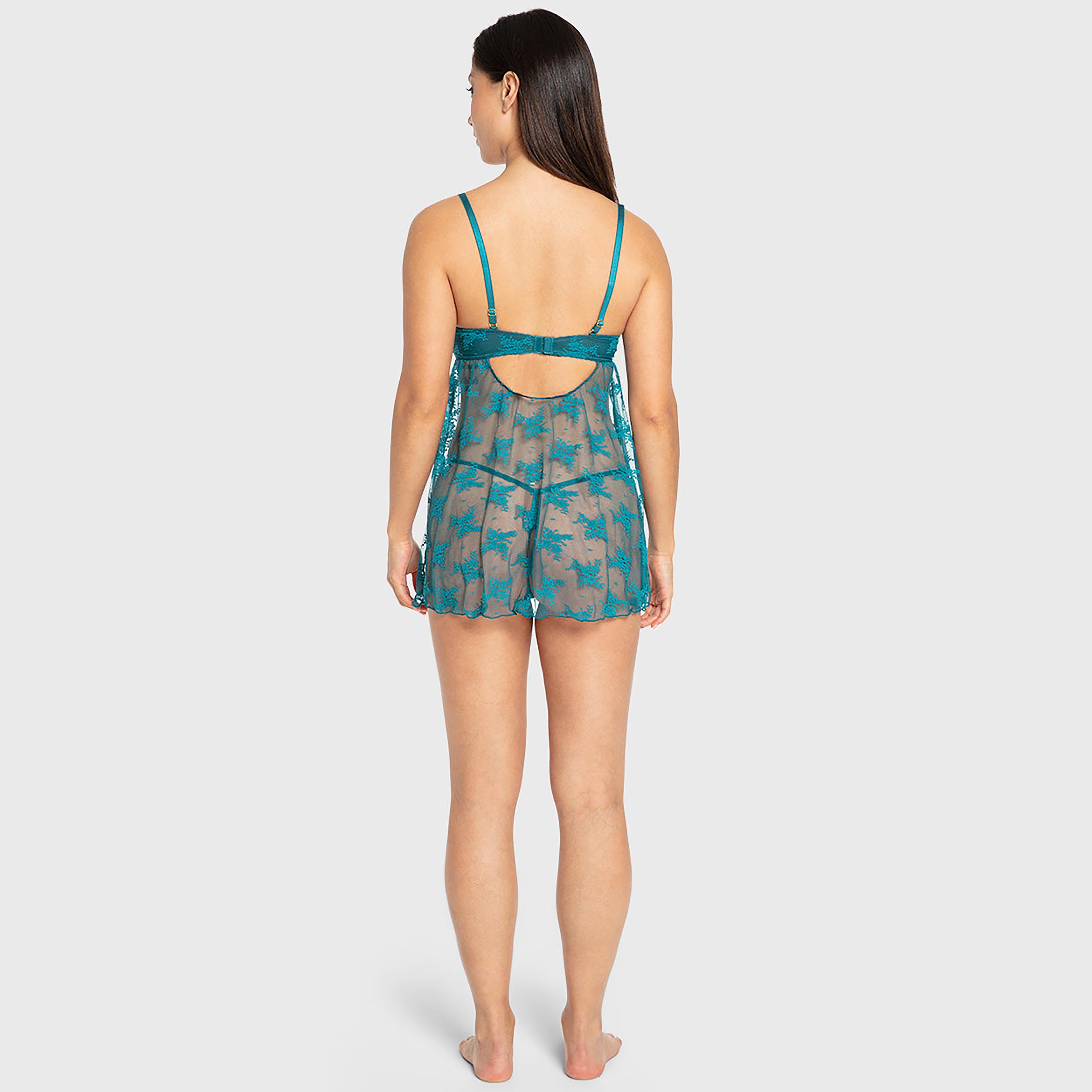 Isla & Evie Pacific Ribbons and Laces Teal Floral Lace Wired Padded Women's Babydoll-women-clothing-lingerie-babydollsandbodysuits-image-3