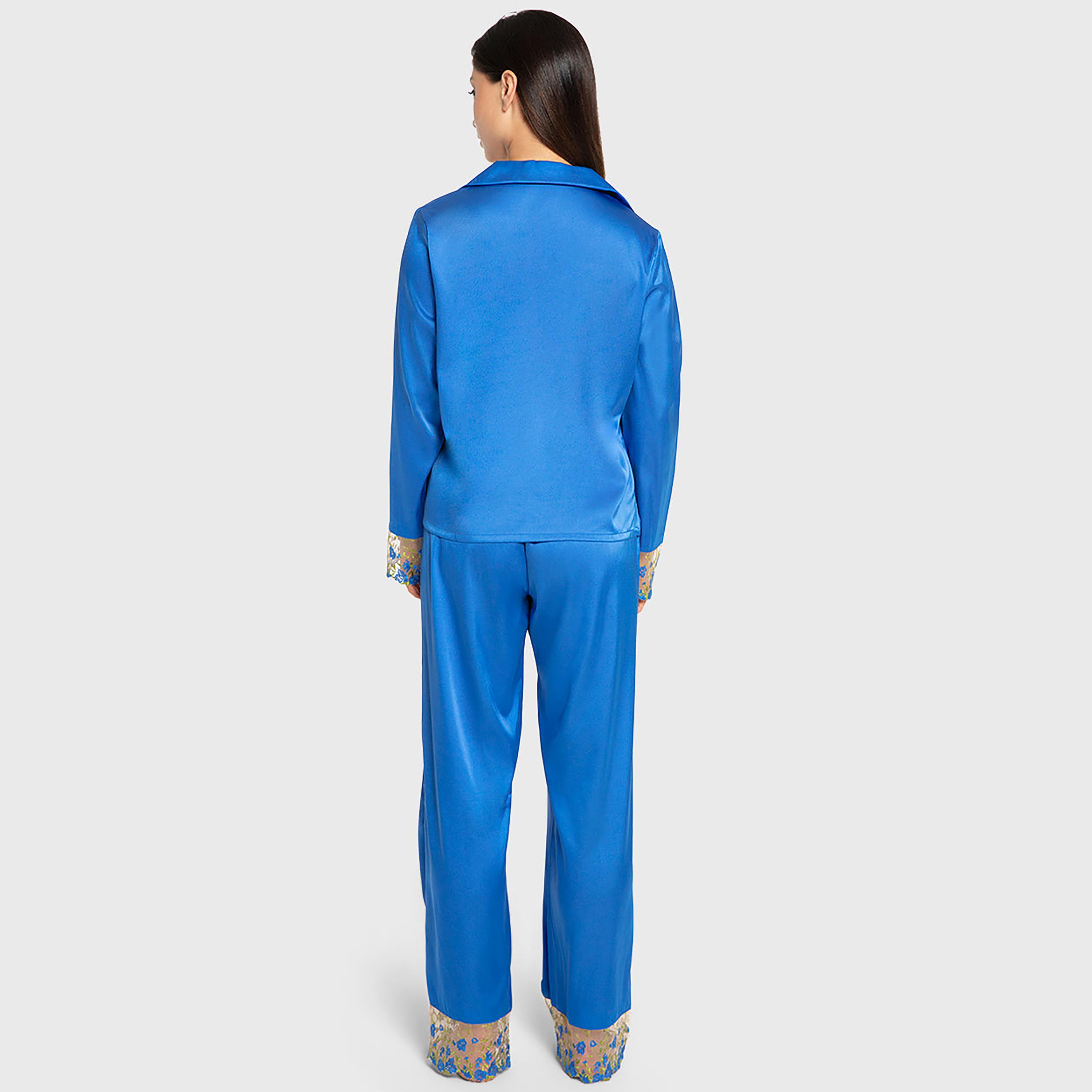 Isla & Evie Plain Notch Collared Long Sleeves Women's Shirt and Pyjama Set-women-clothing-nightwear-pyjamas-longsets-image-3