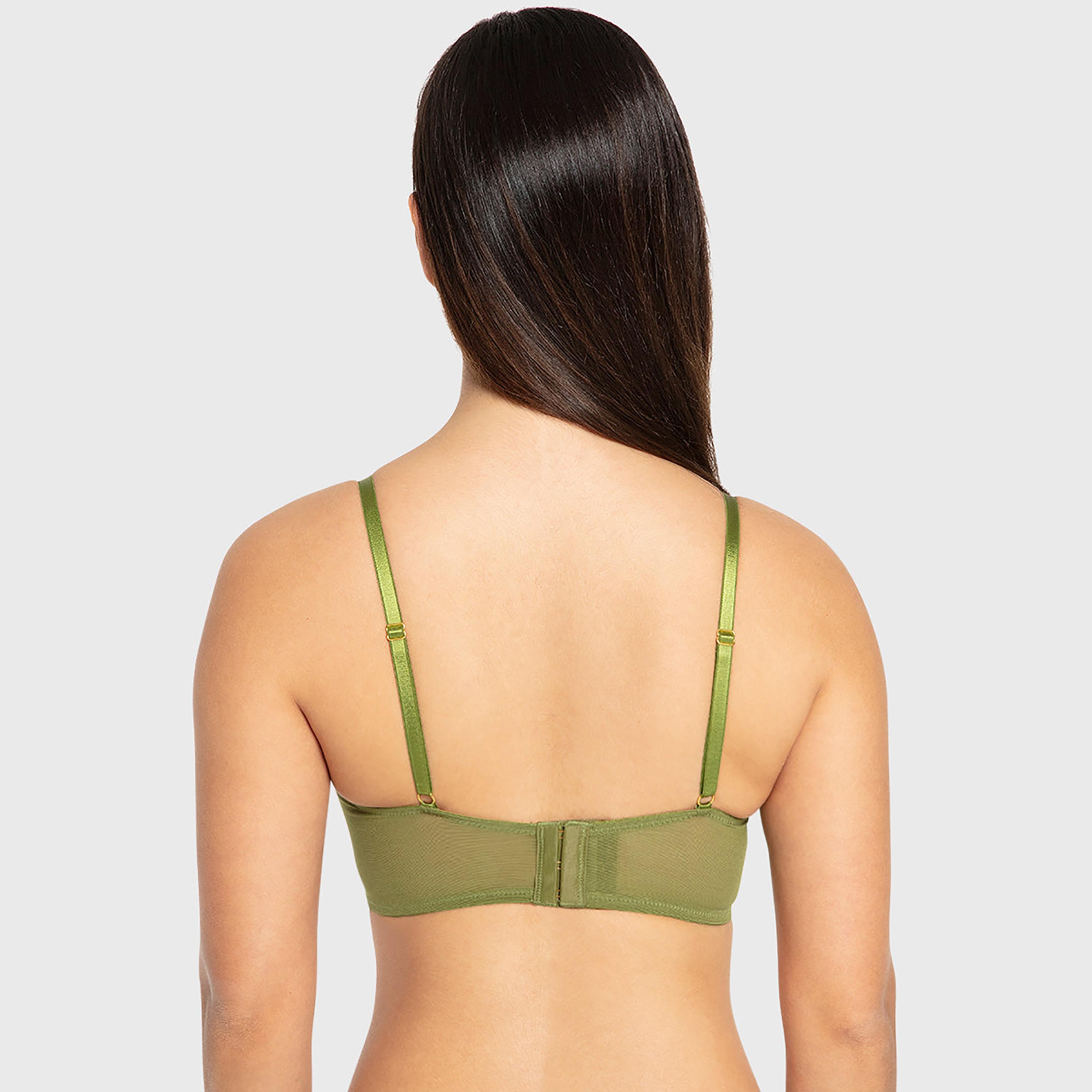 Isla & Evie Cardamom Seed Olive Lace Trim Wired Medium Support Light Lined Women's Plunge Bra-women-clothing-lingerie-bras-image-3