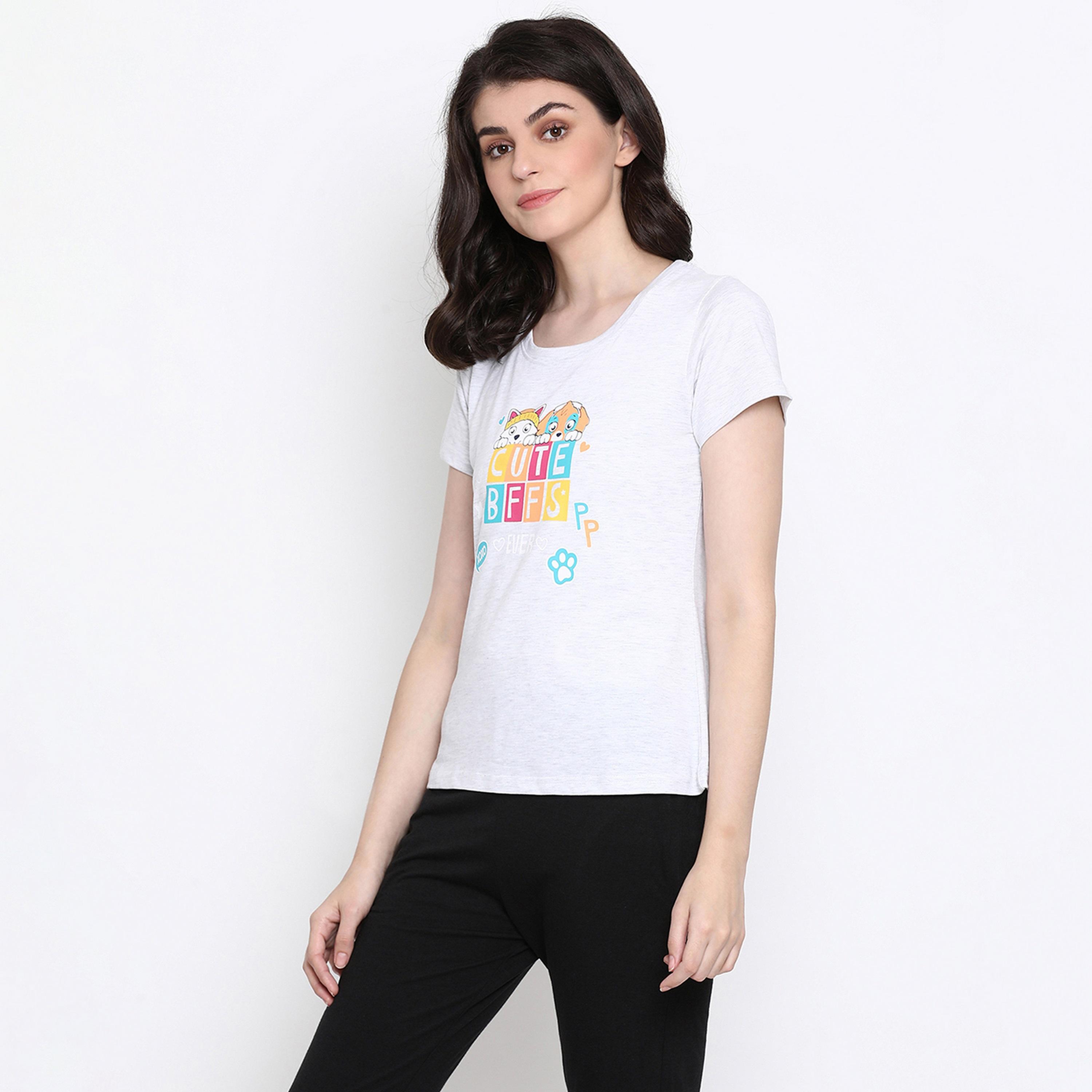 Clovia Print Me Pretty Women's Top in Grey - Pure Cotton-women-clothing-nightwear-pyjamas-tops-image-2