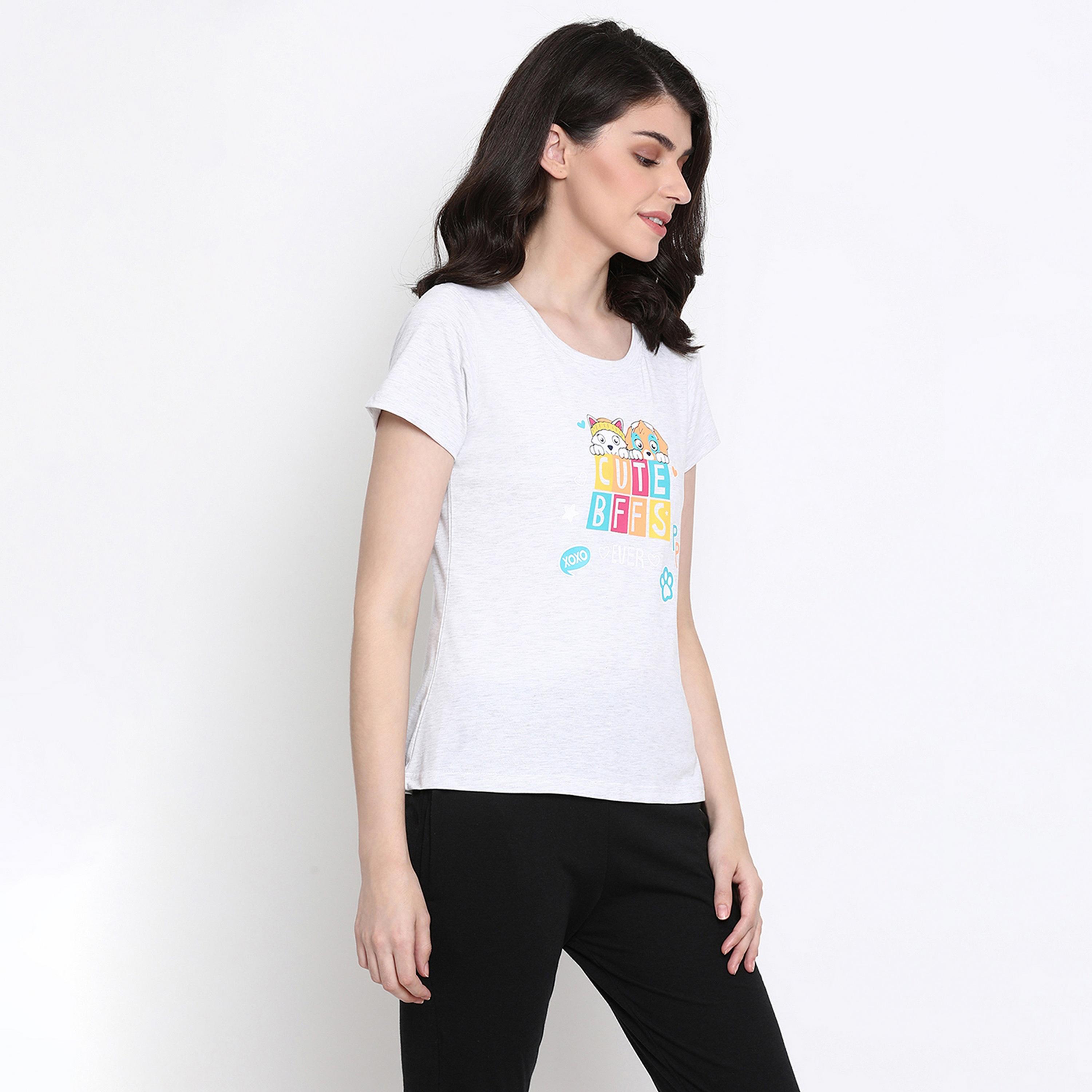Clovia Print Me Pretty Women's Top in Grey - Pure Cotton-women-clothing-nightwear-pyjamas-tops-image-3