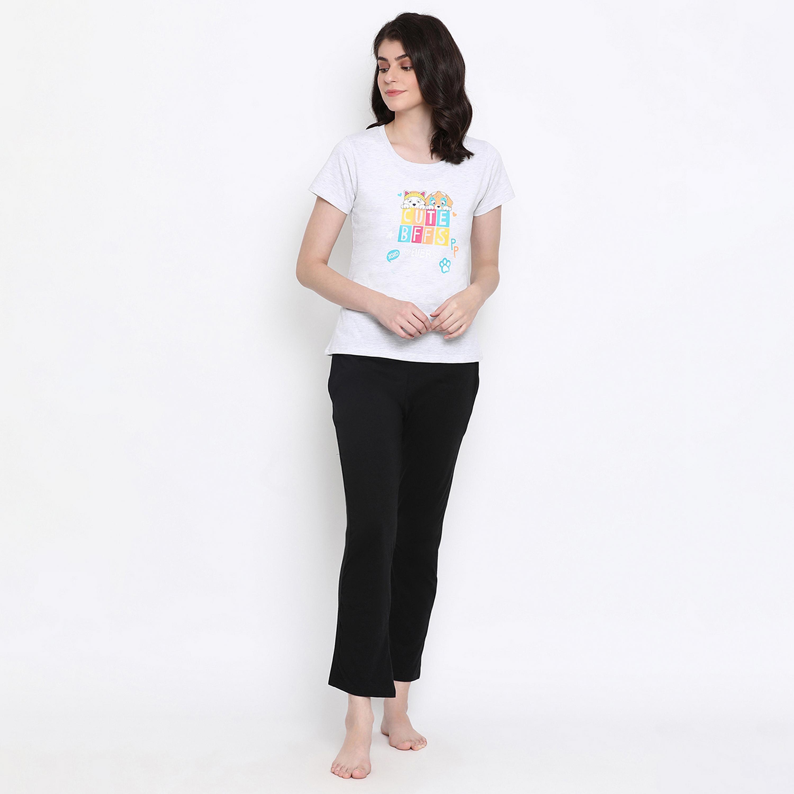 Clovia Print Me Pretty Women's Top in Grey - Pure Cotton-women-clothing-nightwear-pyjamas-tops-image-6