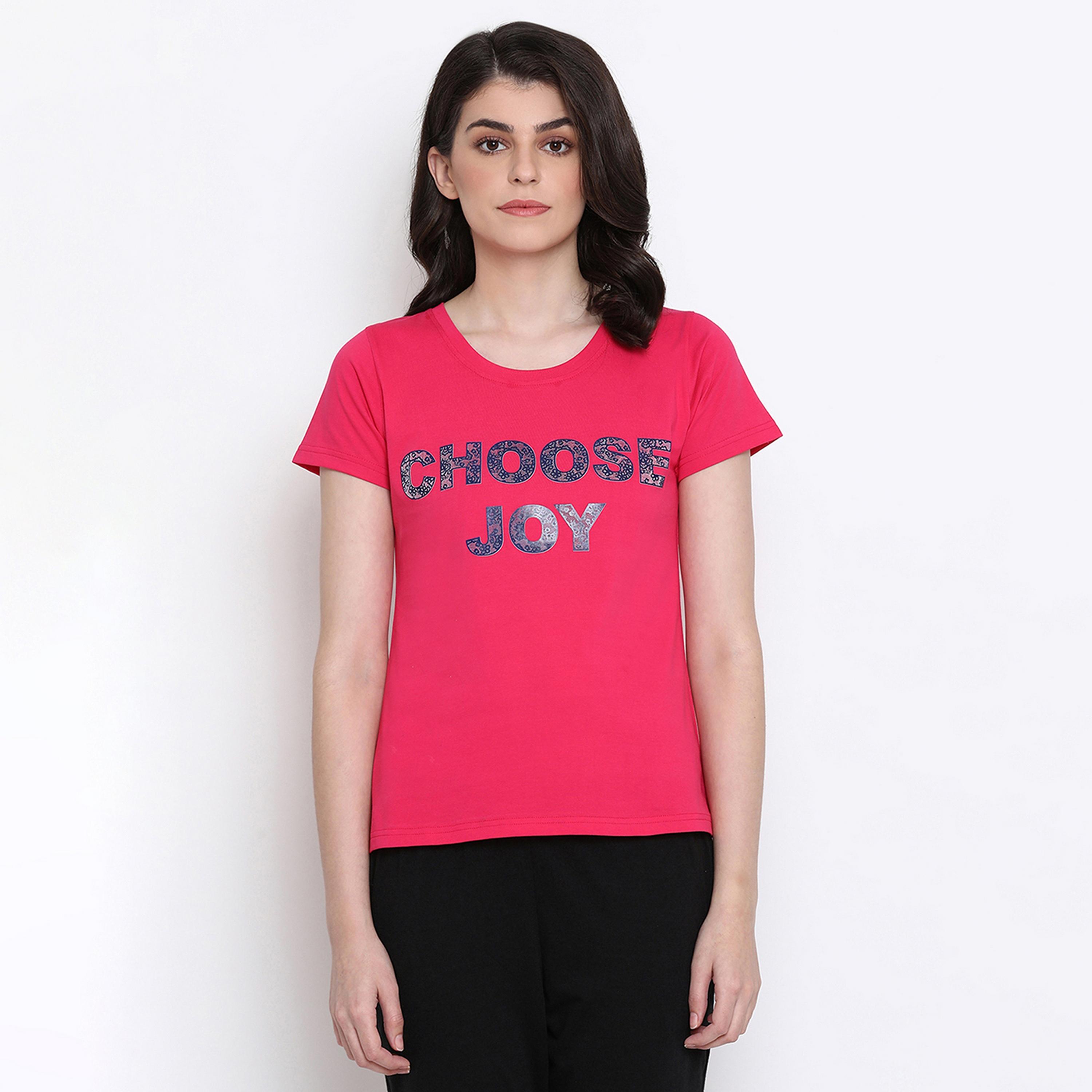 Clovia Quirky Text Women's Top in Dark Pink - Pure Cotton-women-clothing-nightwear-pyjamas-tops-image-1