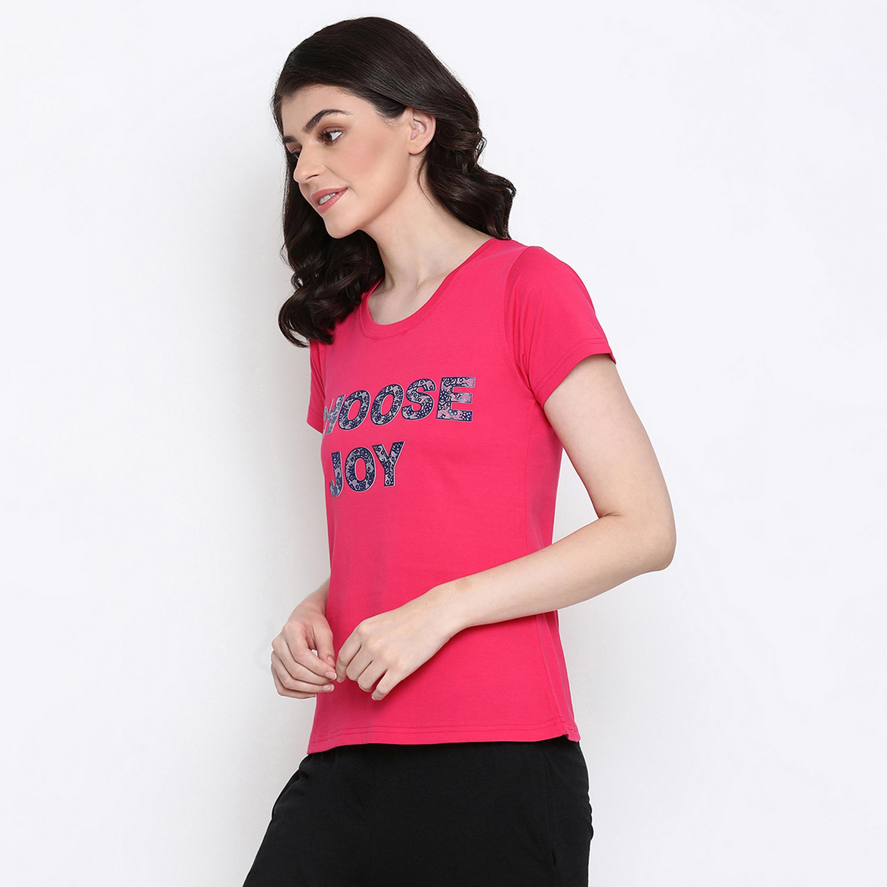 Clovia Quirky Text Women's Top in Dark Pink - Pure Cotton-women-clothing-nightwear-pyjamas-tops-image-2