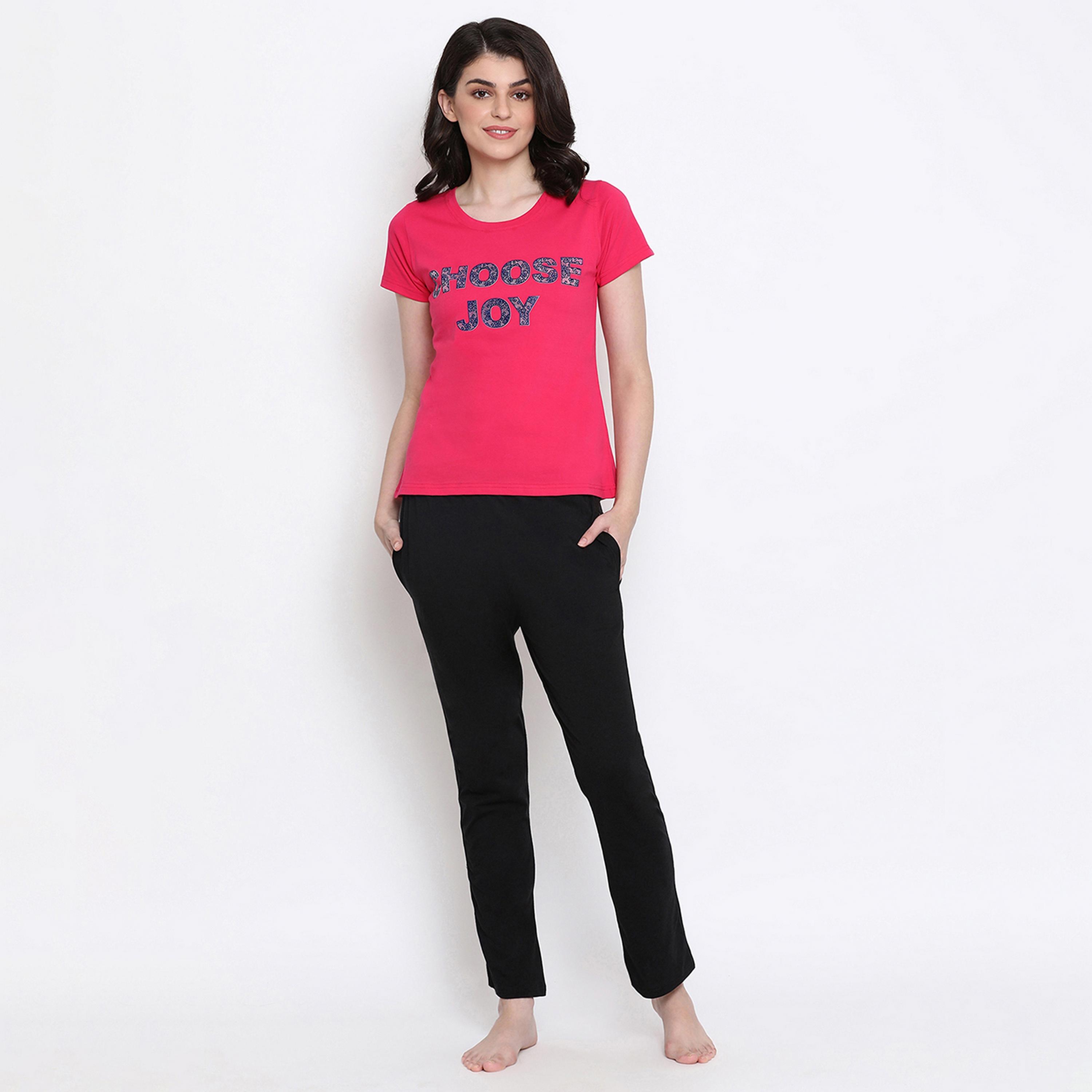 Clovia Quirky Text Women's Top in Dark Pink - Pure Cotton-women-clothing-nightwear-pyjamas-tops-image-4