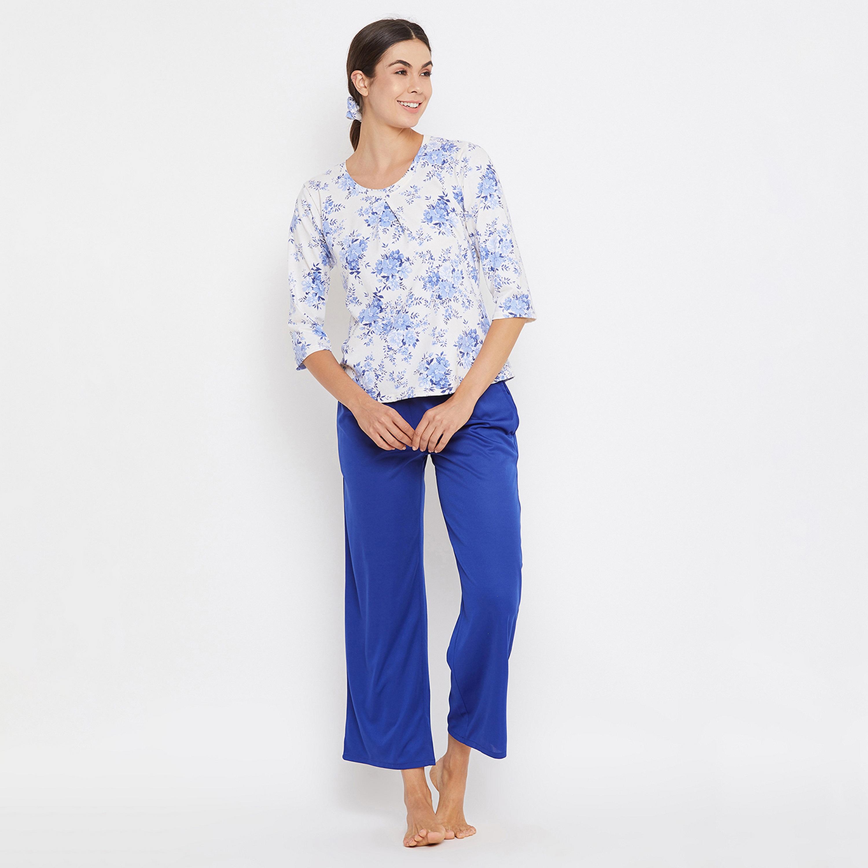 Clovia Pretty Women's Floral Top in White - Cotton Rich-women-clothing-nightwear-pyjamas-tops-image-6