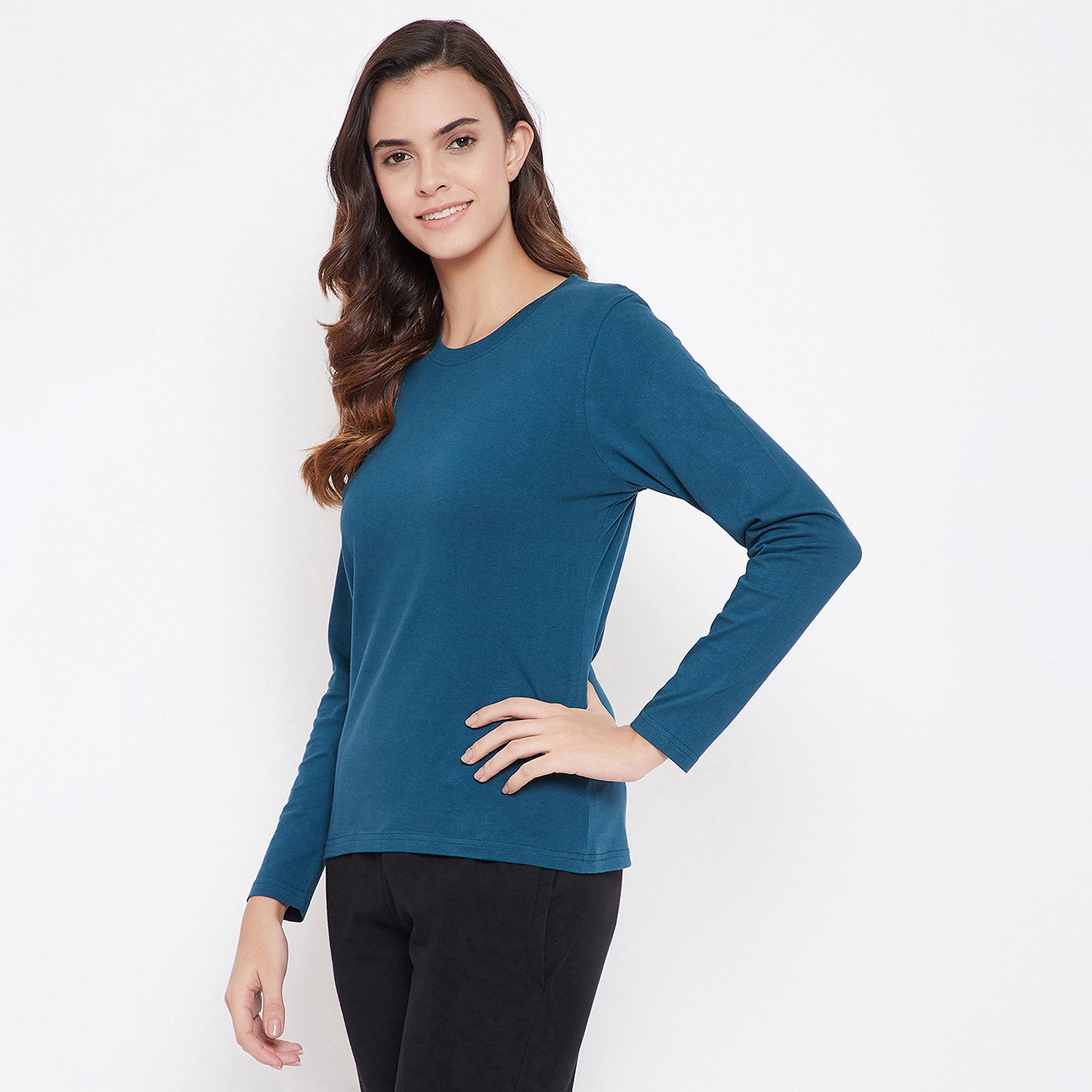 Clovia Chic Women's Basic Sleep Top in Dark Blue - Cotton-women-clothing-nightwear-pyjamas-tops-image-2