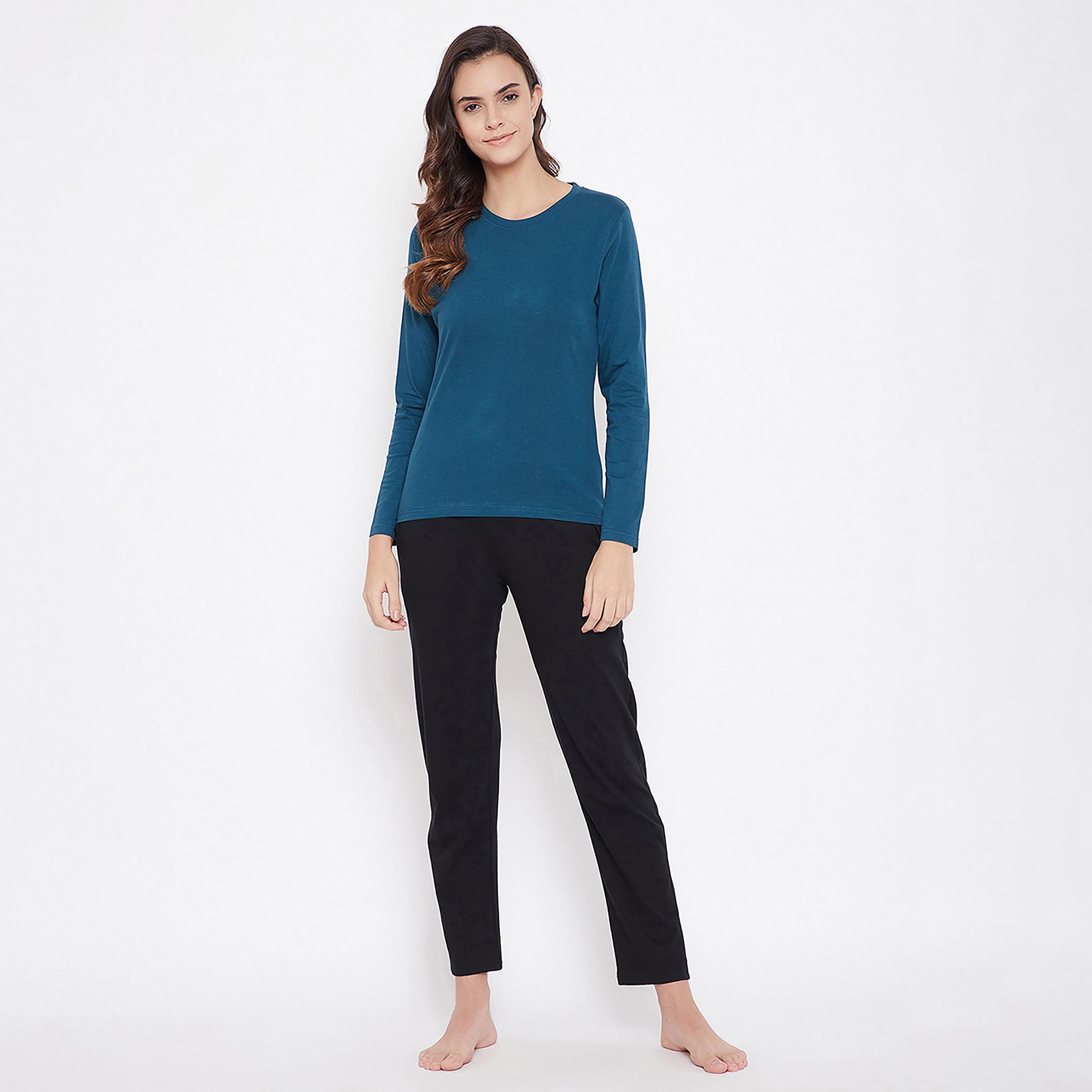 Clovia Chic Women's Basic Sleep Top in Dark Blue - Cotton-women-clothing-nightwear-pyjamas-tops-image-6