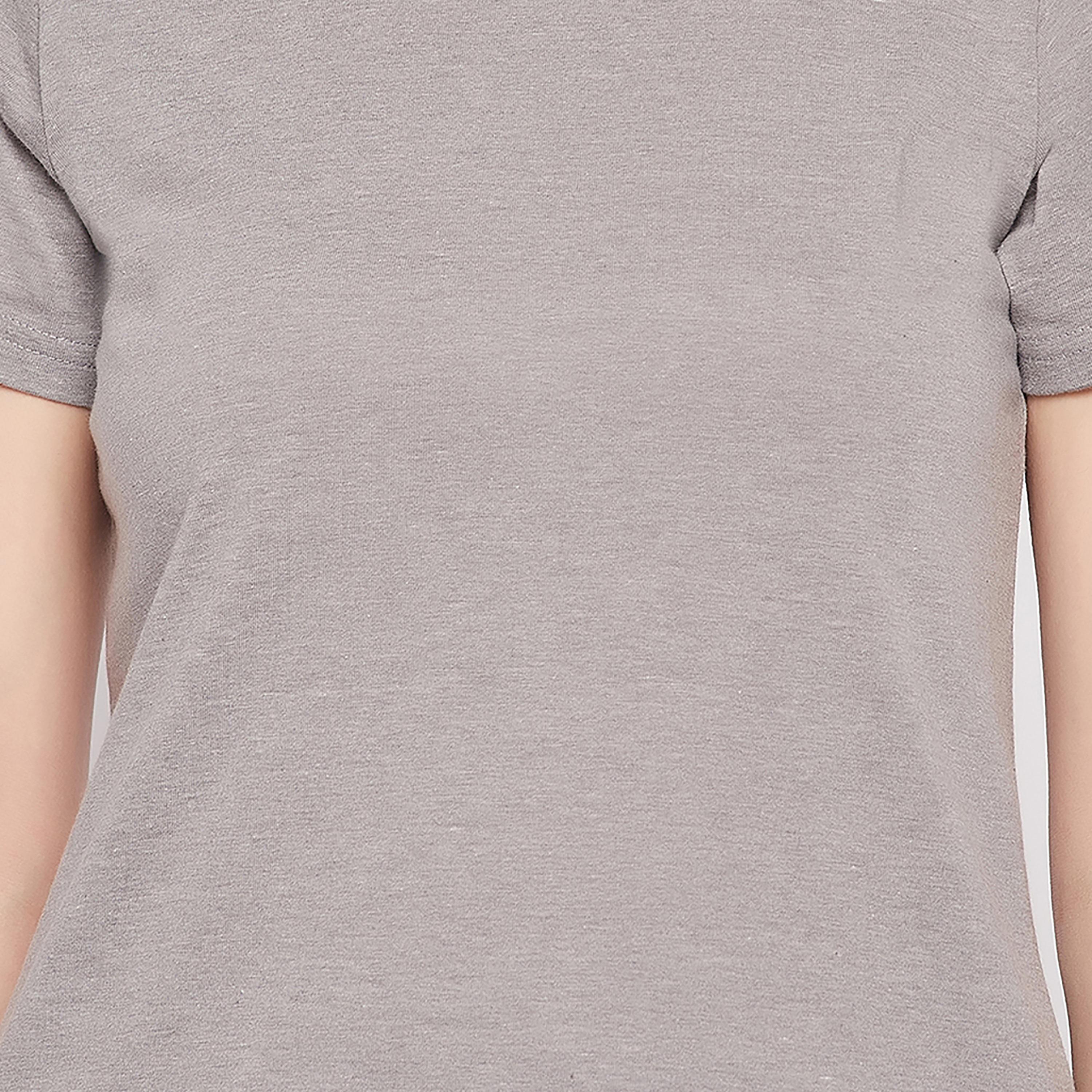 Clovia Chic Basic Women's T-Shirt in Grey Melange - 100% Cotton-women-clothing-nightwear-pyjamas-tops-image-6