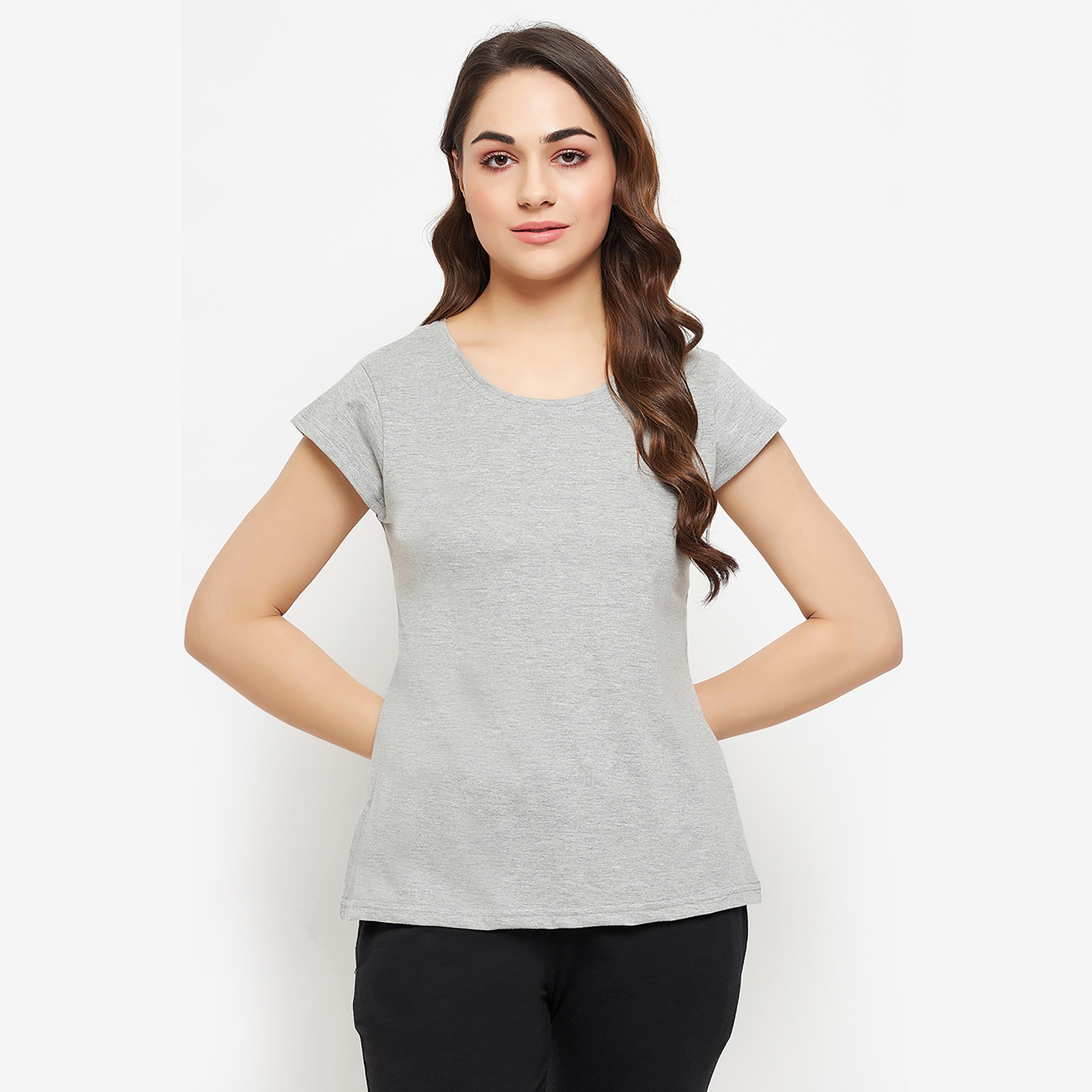 تي شيرت نسائي أساسي من Clovia Chic باللون الرمادي - 100% قطن-women-clothing-nightwear-pyjamas-tops-image-1