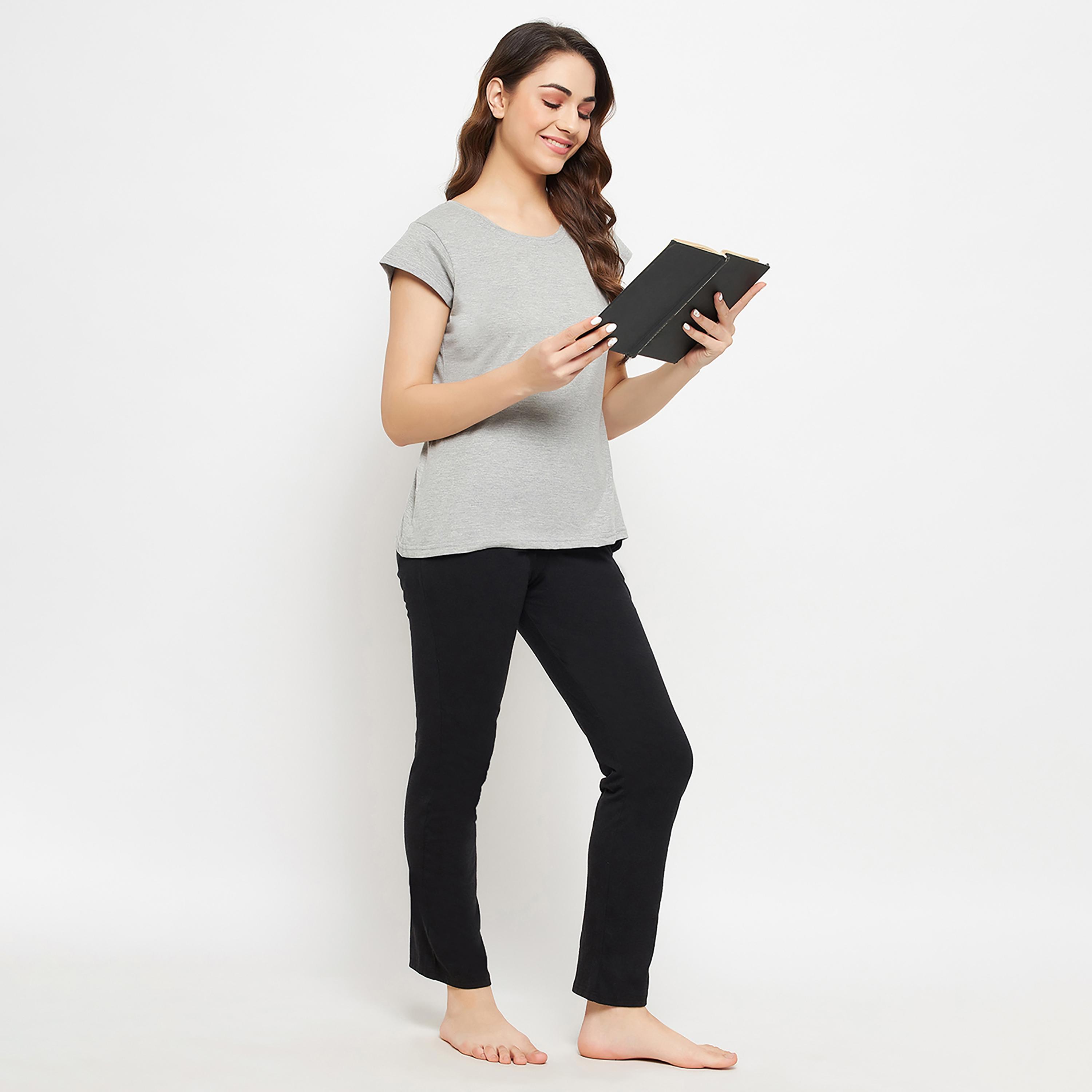 تي شيرت نسائي أساسي من Clovia Chic باللون الرمادي - 100% قطن-women-clothing-nightwear-pyjamas-tops-image-2