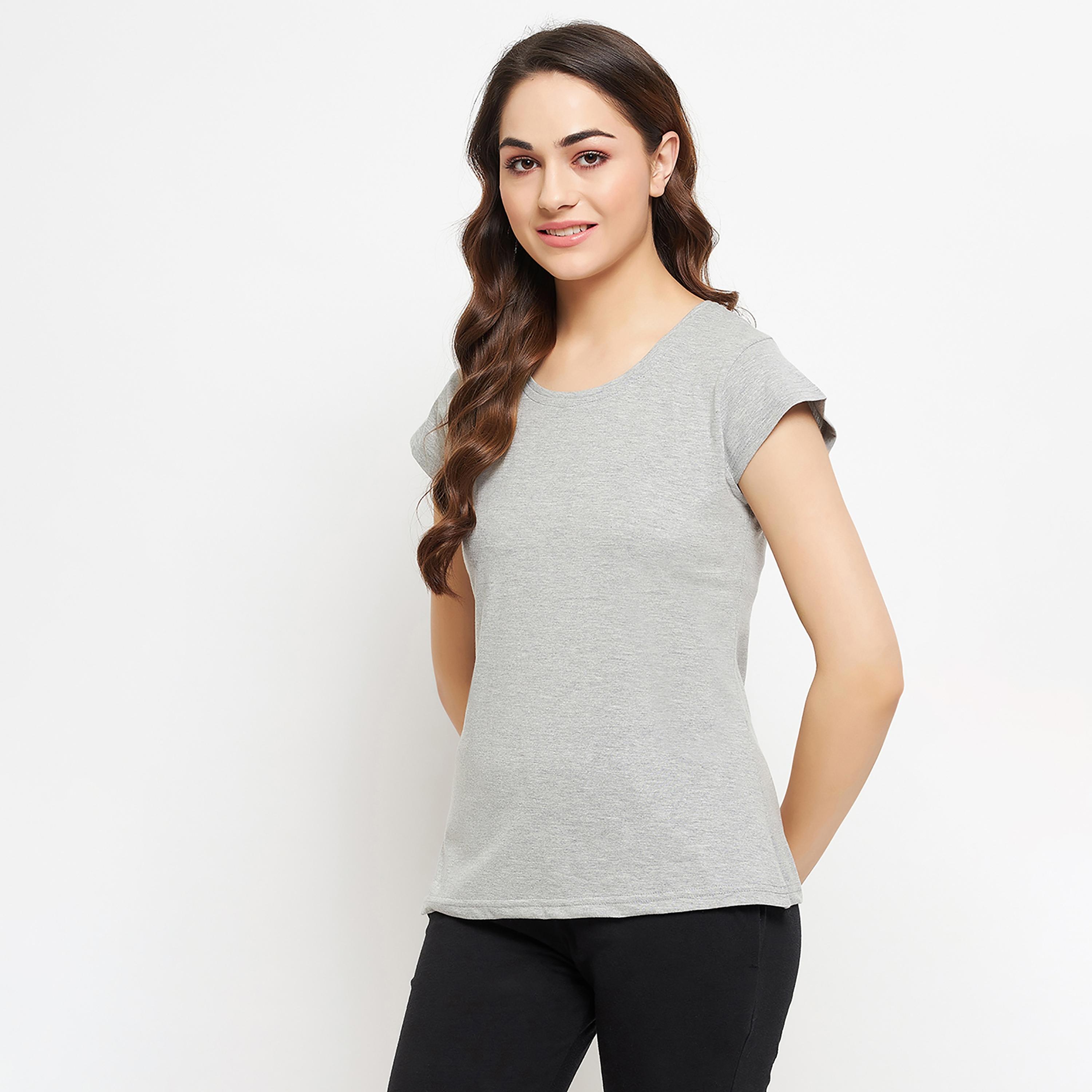تي شيرت نسائي أساسي من Clovia Chic باللون الرمادي - 100% قطن-women-clothing-nightwear-pyjamas-tops-image-3