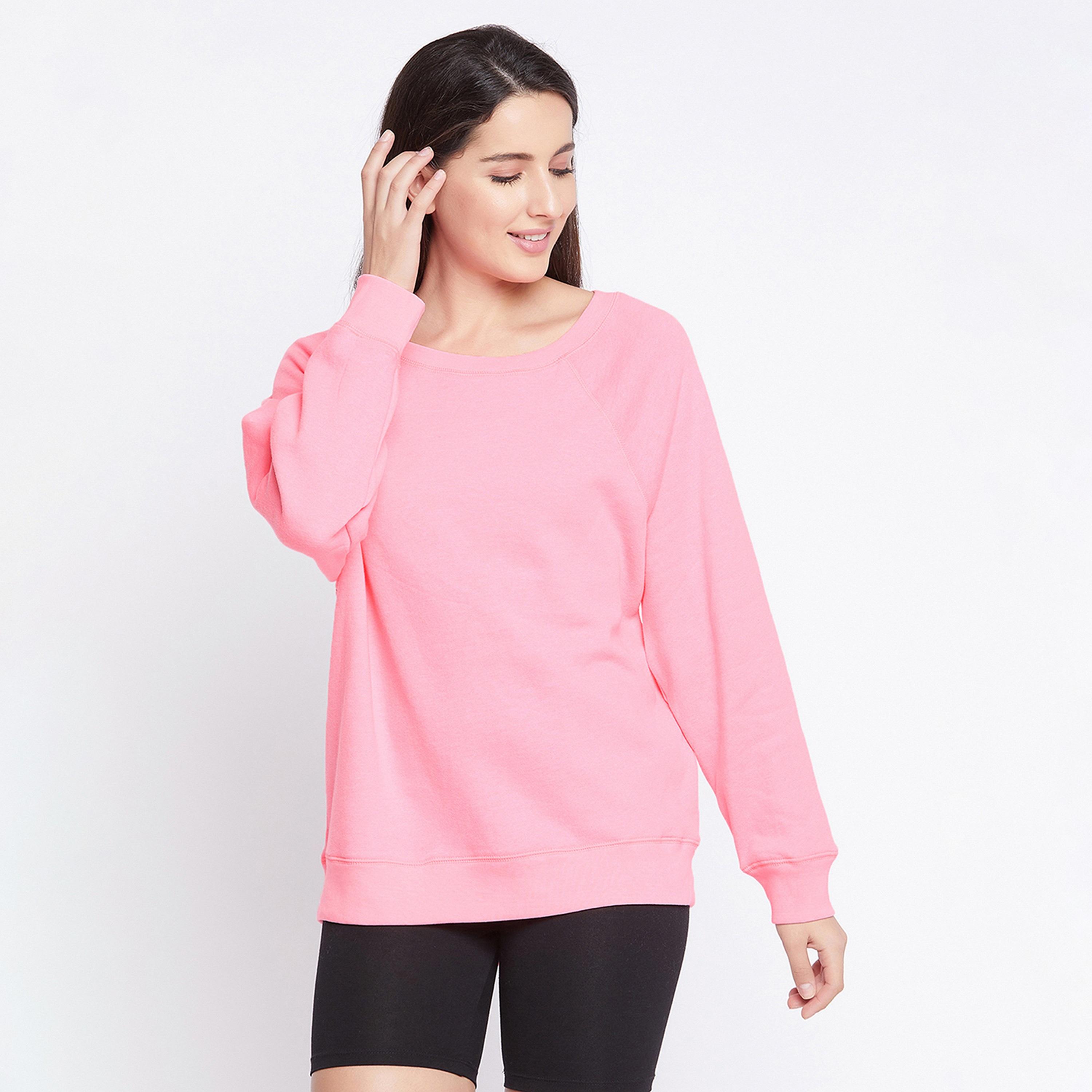 Clovia Chic Women's Basic Sweatshirt in Bubblegum Pink - Fleece-women-clothing-nightwear-pyjamas-tops-image-1