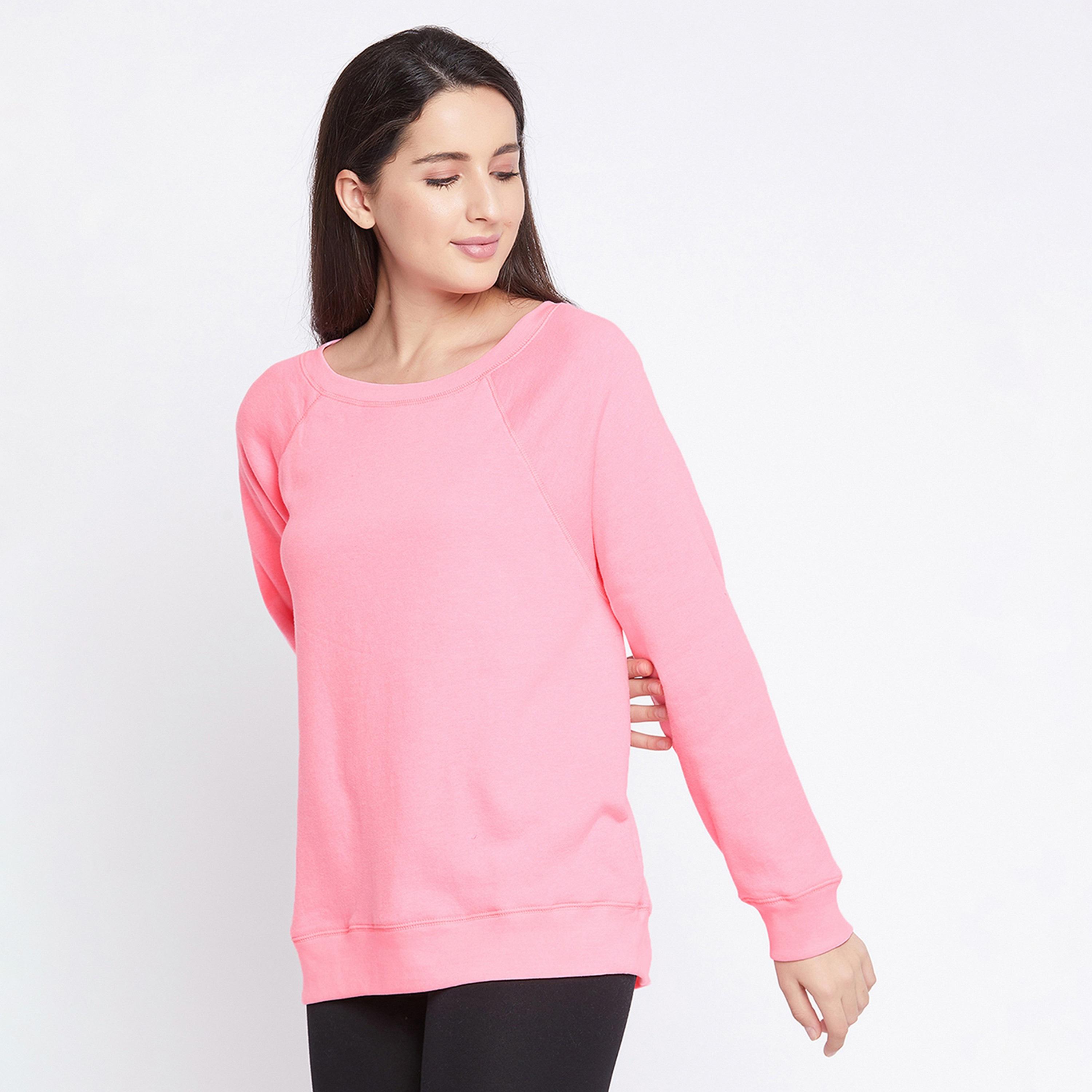 Clovia Chic Women's Basic Sweatshirt in Bubblegum Pink - Fleece-women-clothing-nightwear-pyjamas-tops-image-2