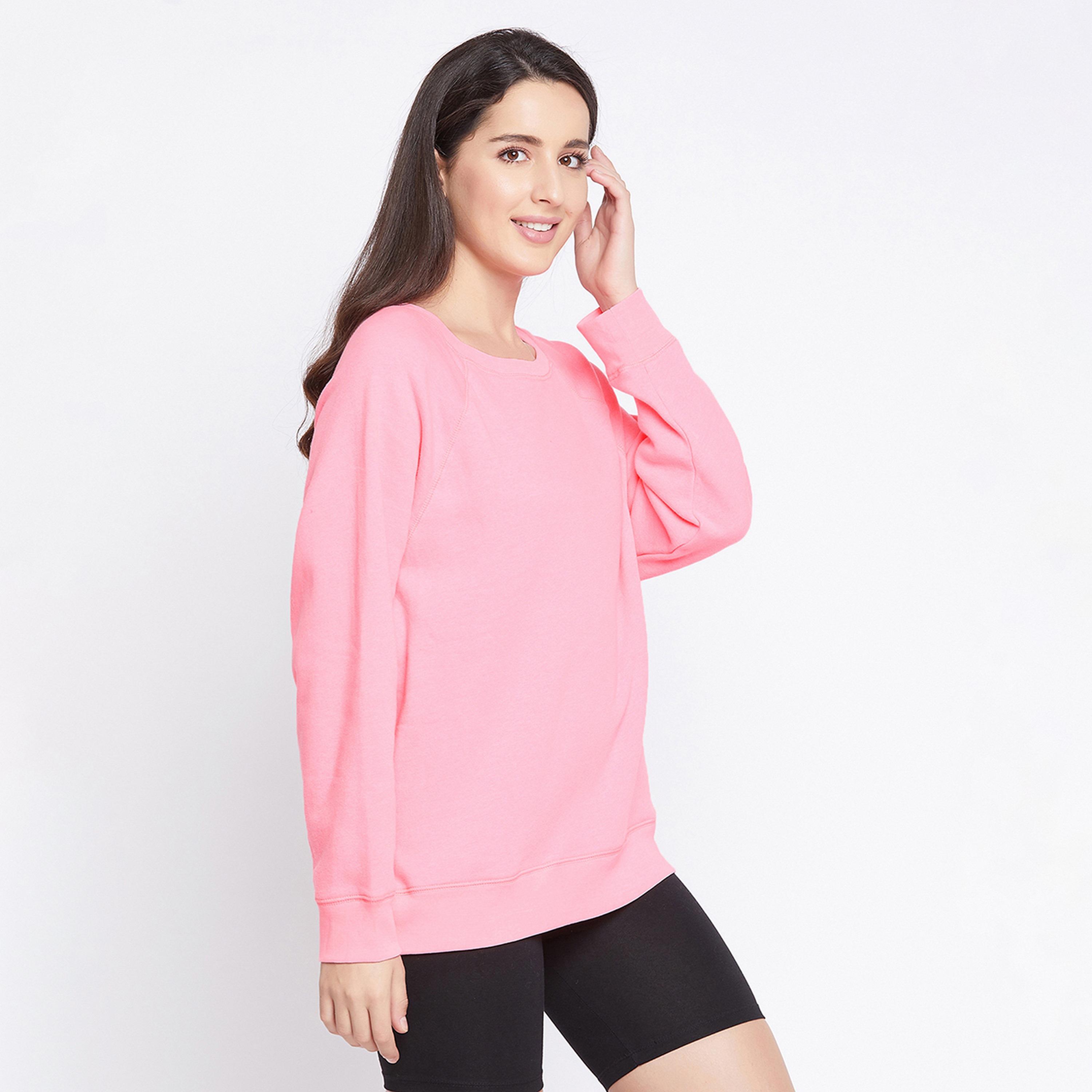 Clovia Chic Women's Basic Sweatshirt in Bubblegum Pink - Fleece-women-clothing-nightwear-pyjamas-tops-image-3