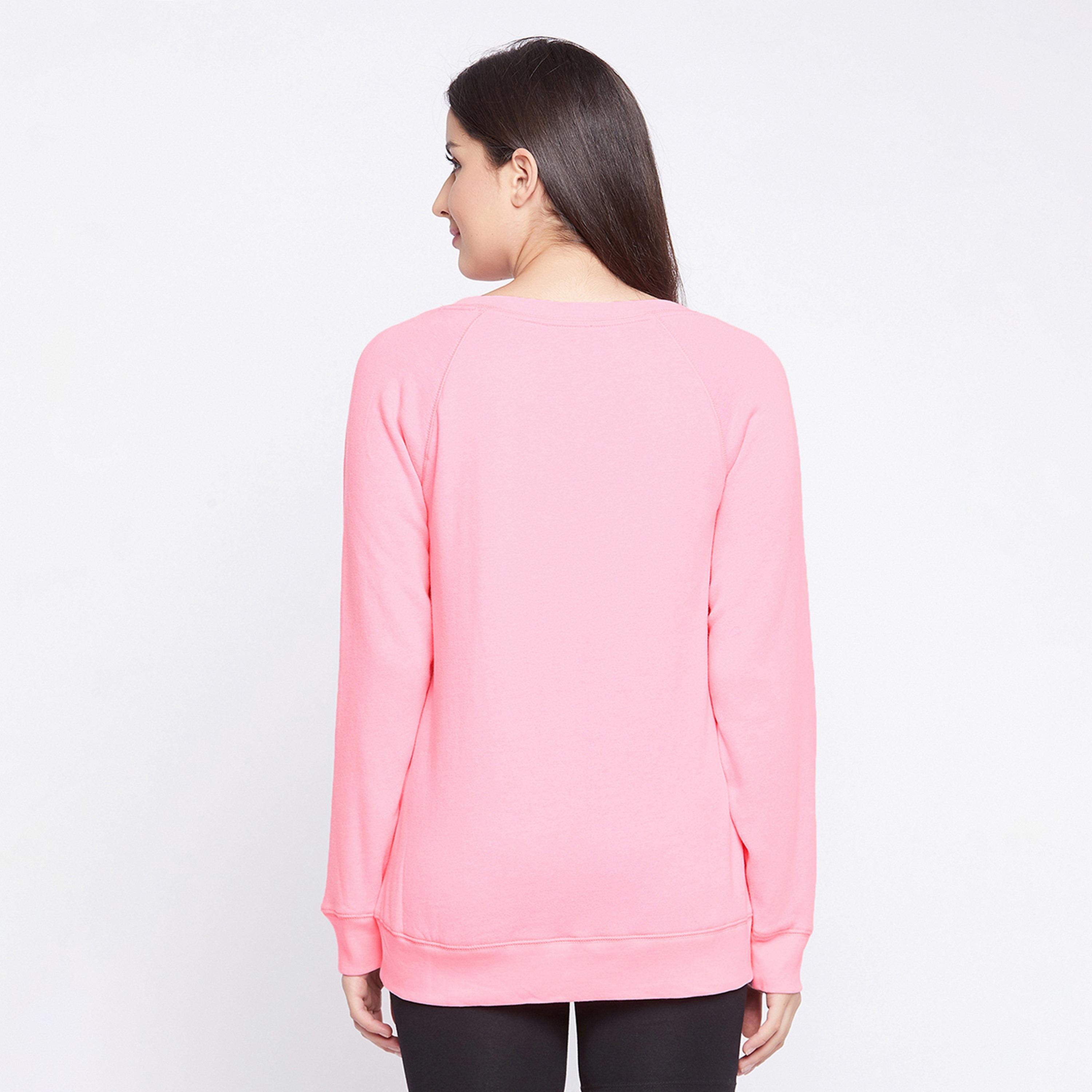 Clovia Chic Women's Basic Sweatshirt in Bubblegum Pink - Fleece-women-clothing-nightwear-pyjamas-tops-image-4