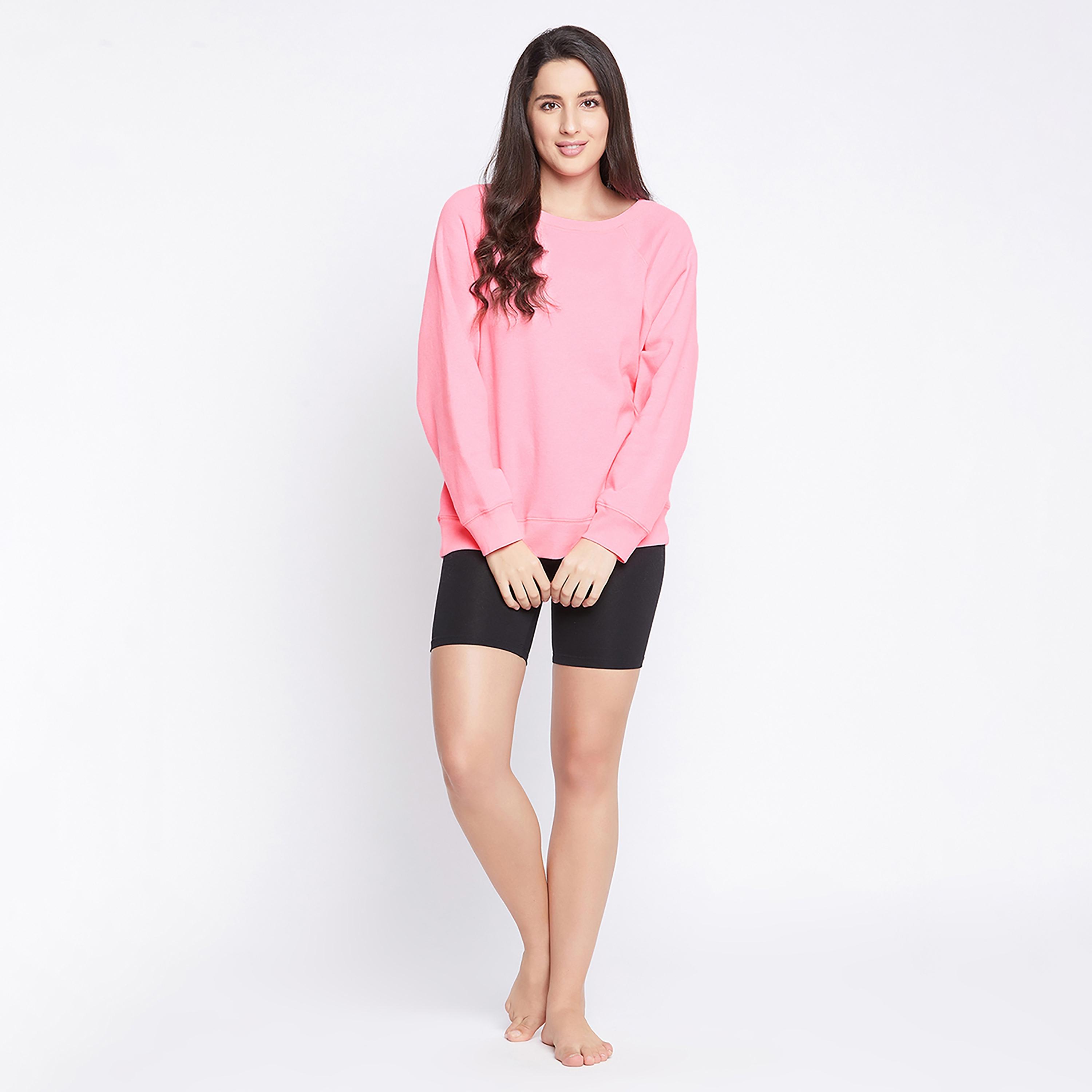 Clovia Chic Women's Basic Sweatshirt in Bubblegum Pink - Fleece-women-clothing-nightwear-pyjamas-tops-image-6