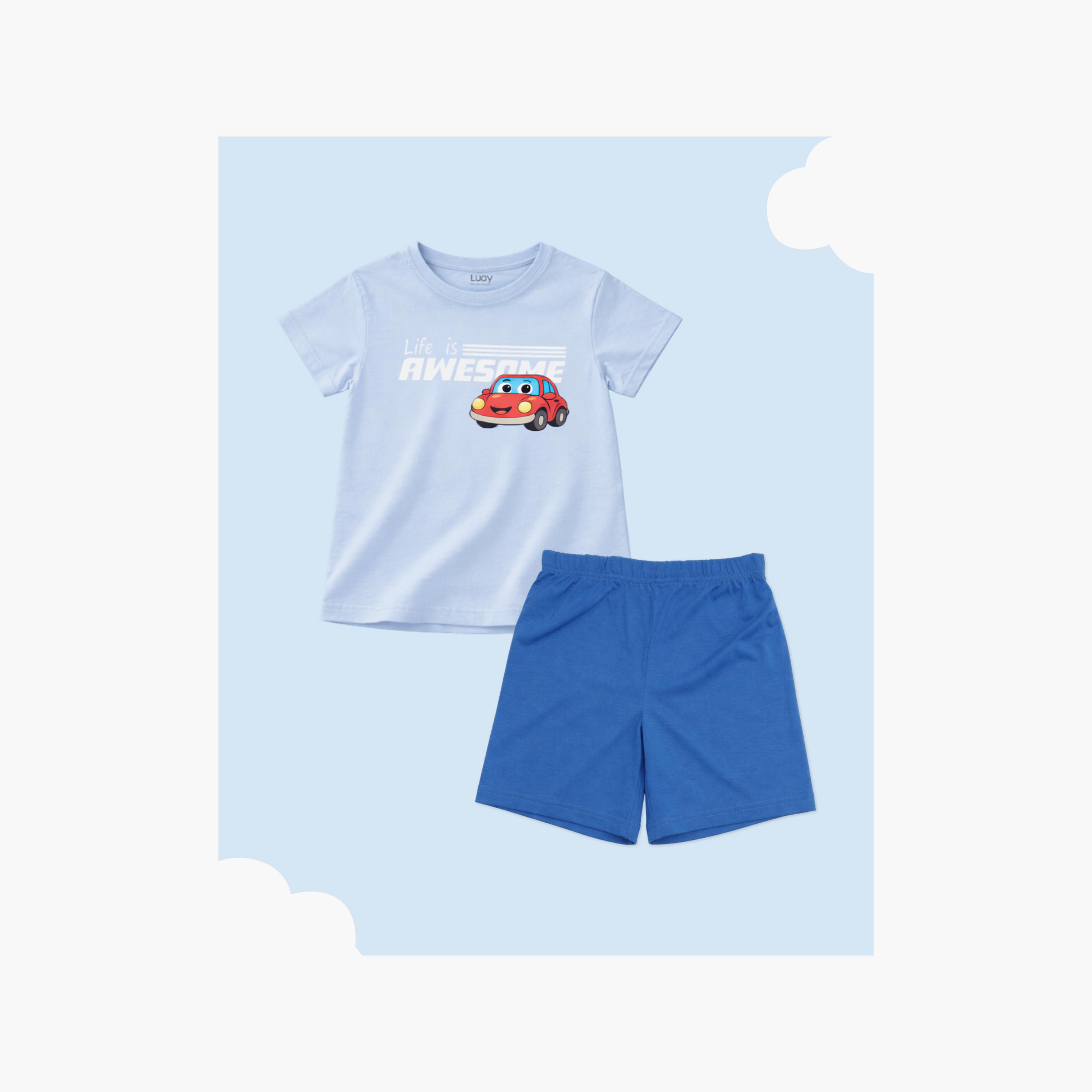Luay Short Sleeves Cartoon Car Graphic T-Shirt & Shorts Set-boys-clothing-setsandcoords-image-2