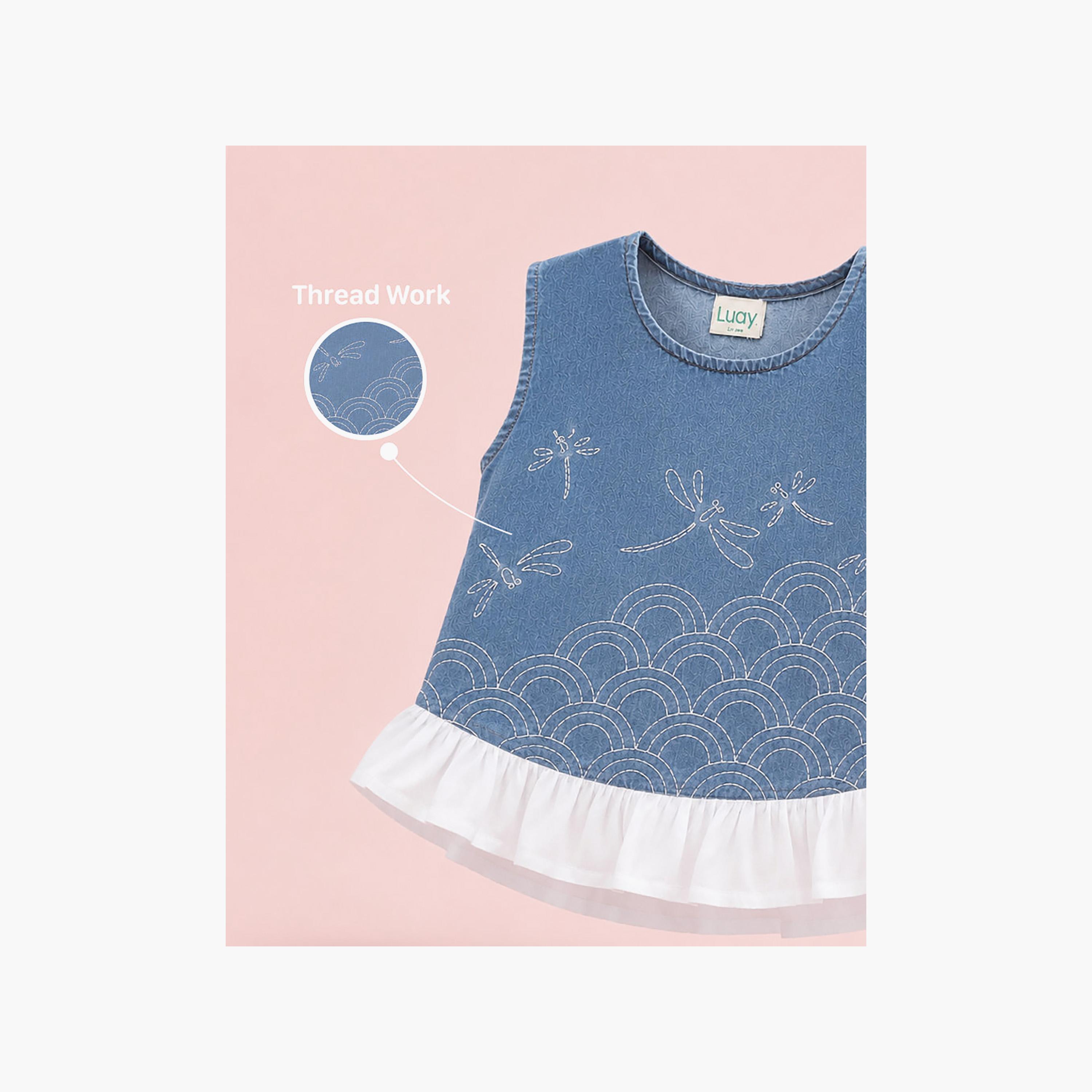 Luay Denim Embroidered Sleeveless Top and Wide Leg Pants Co-Ord Set-girls-clothing-setsandcoords-image-5