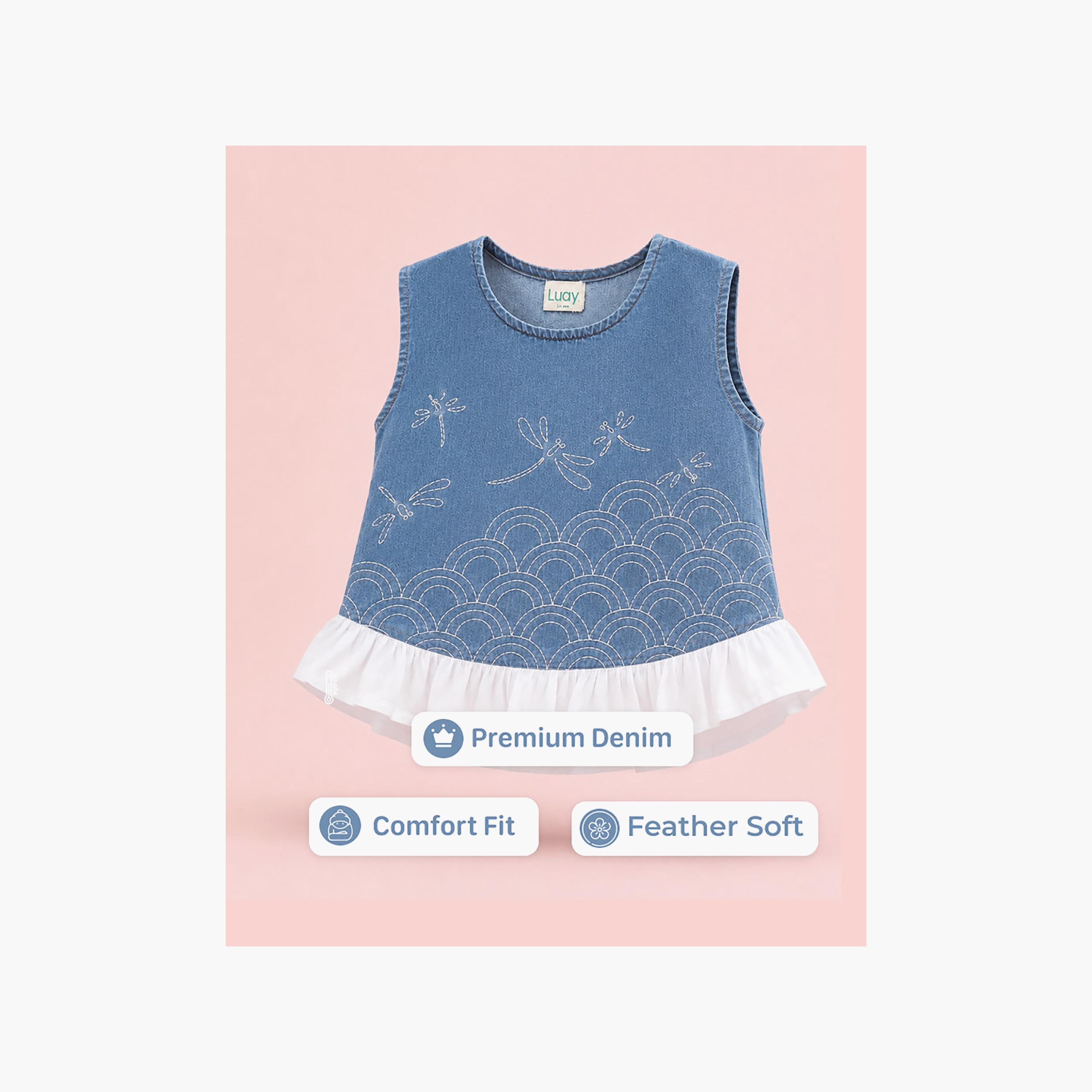 Luay Denim Embroidered Sleeveless Top and Wide Leg Pants Co-Ord Set-girls-clothing-setsandcoords-image-7