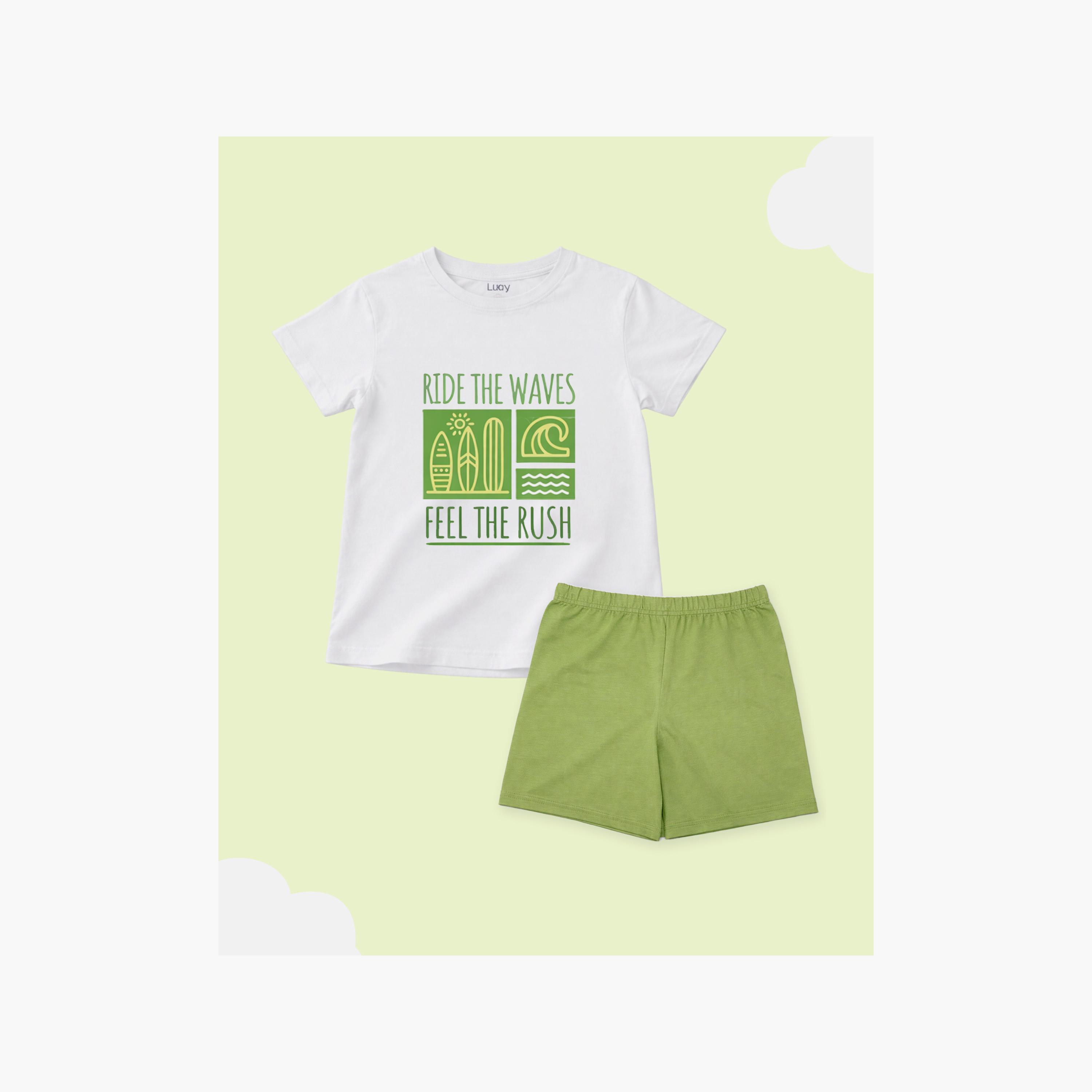 Luay Short Sleeves Ride The Waves Graphic T-Shirt & Shorts Set-boys-clothing-setsandcoords-image-2